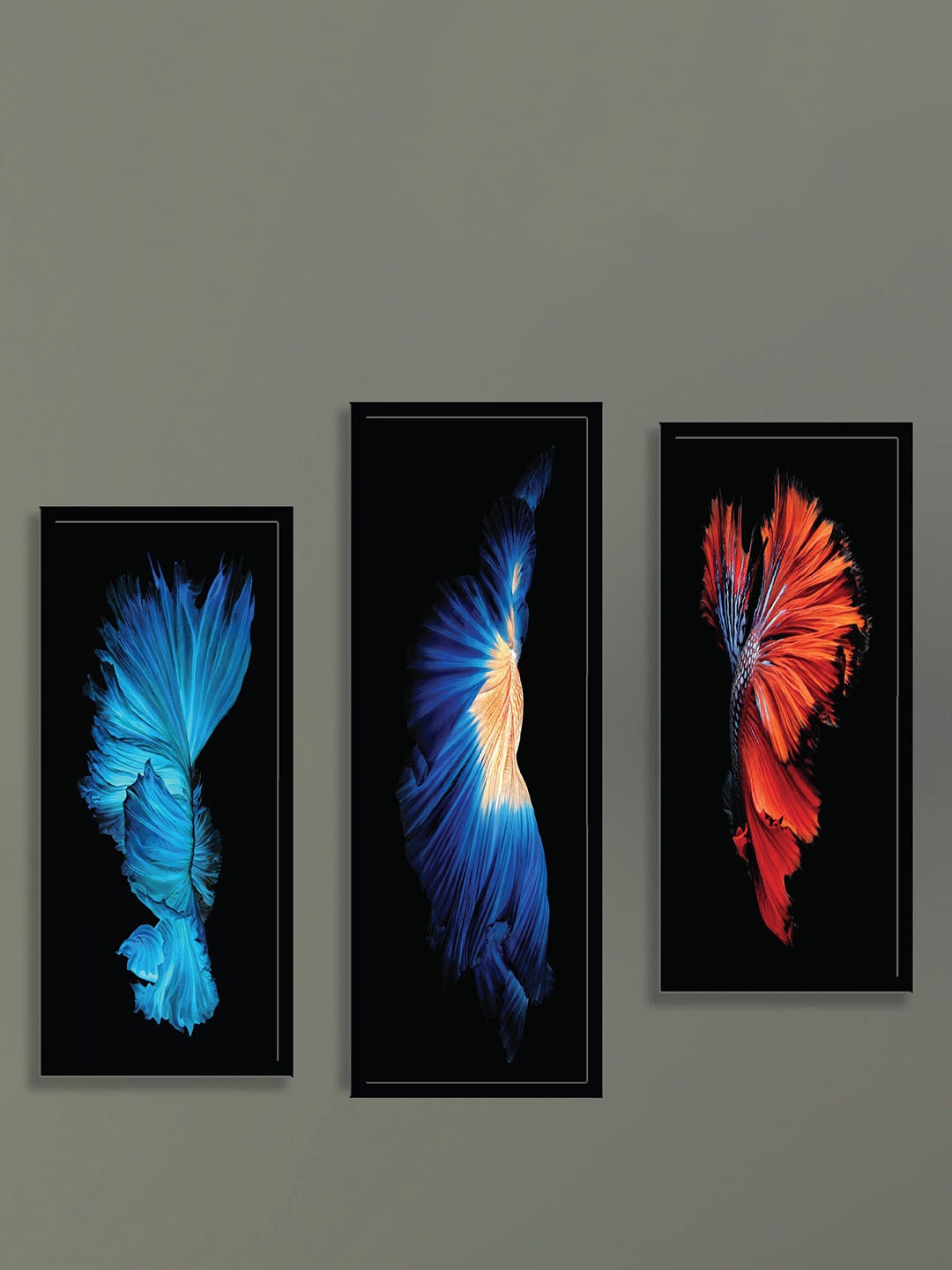 

SAF Black & Blue 3 Pieces Abstract Tropical Wall Art