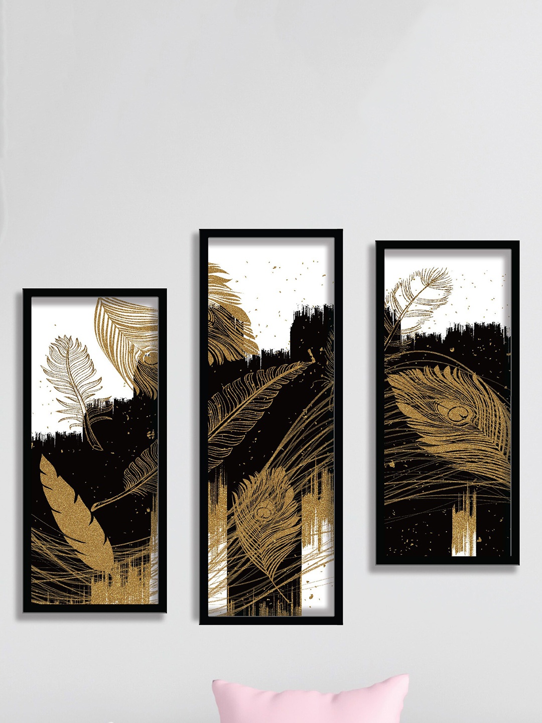 

SAF Black & White 3 Pieces Feather Framed Painting Wall Art