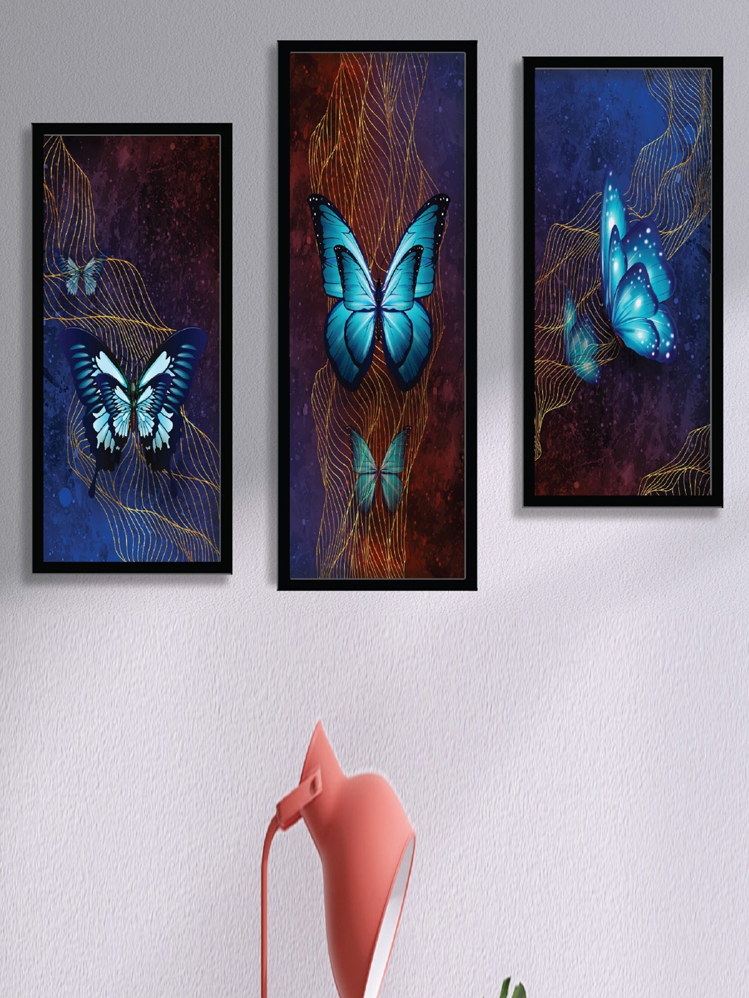 

SAF Red & Blue 3 Pieces Butterfly Painting Wall Art