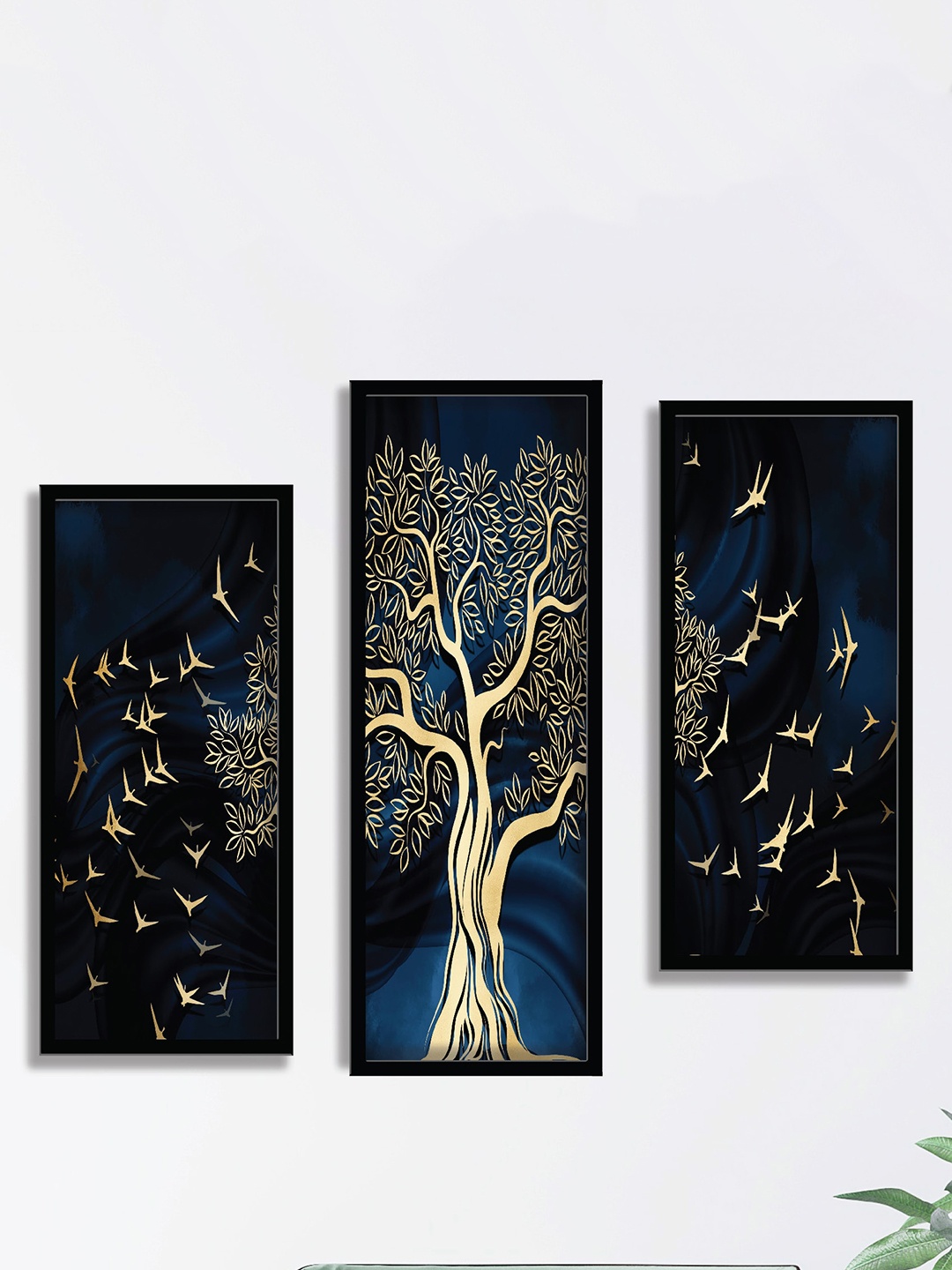 

SAF Black & Blue 3 Pieces Tree And Birds Framed Painting Wall Art