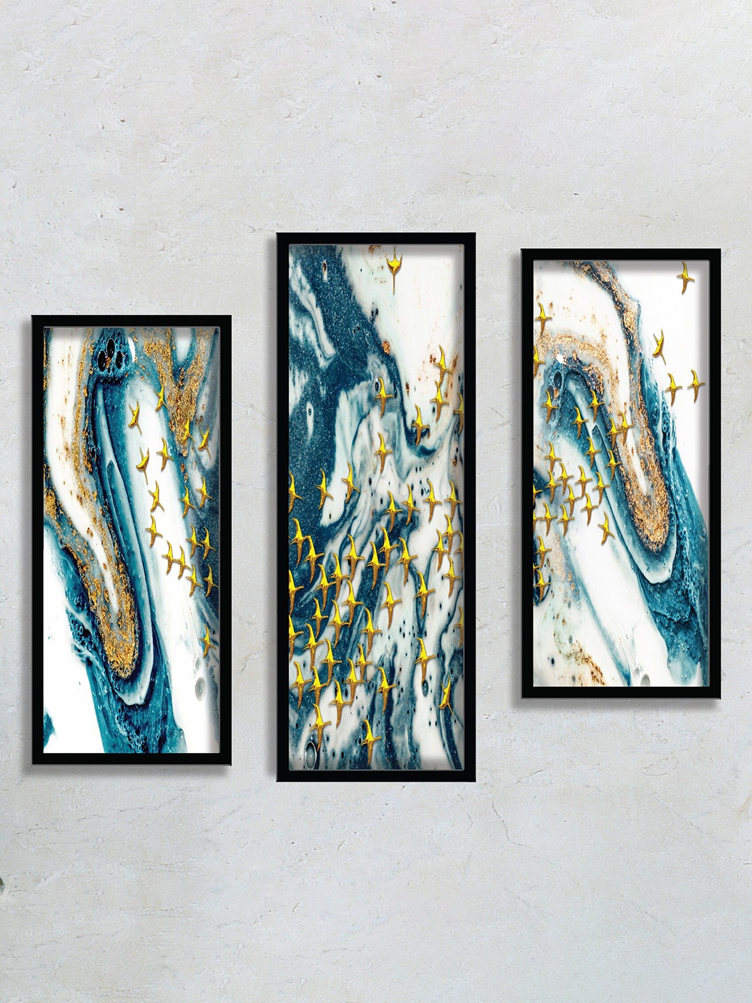 

SAF White And Blue 3 Pieces Abstract Framed Painting Wall Art