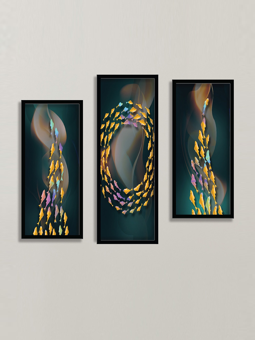 

SAF Green & Yellow 3 Pieces Fish Painting Wall Art