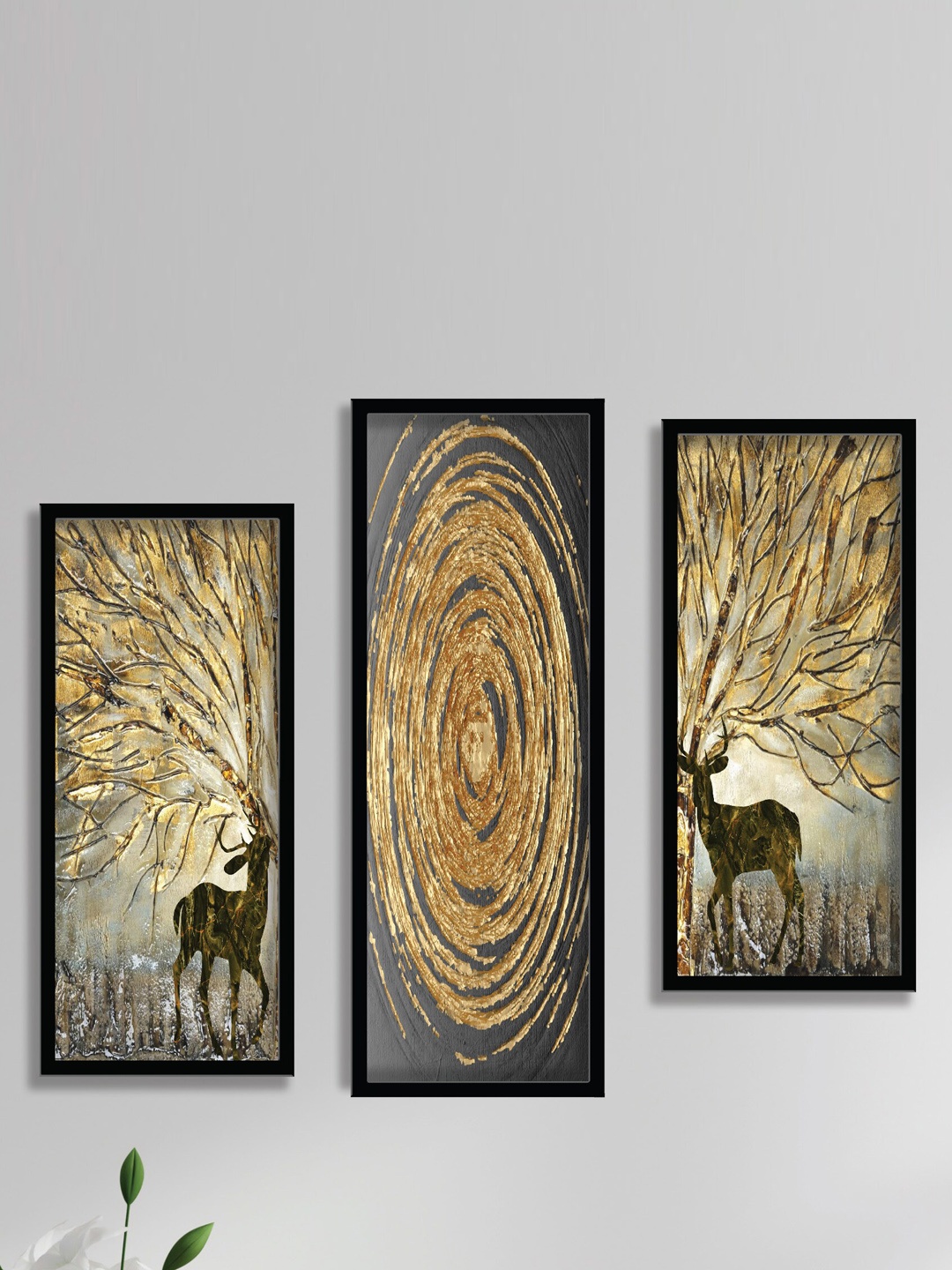 

SAF Grey & Brown 3 Pieces Deer Framed Painting Wall Art