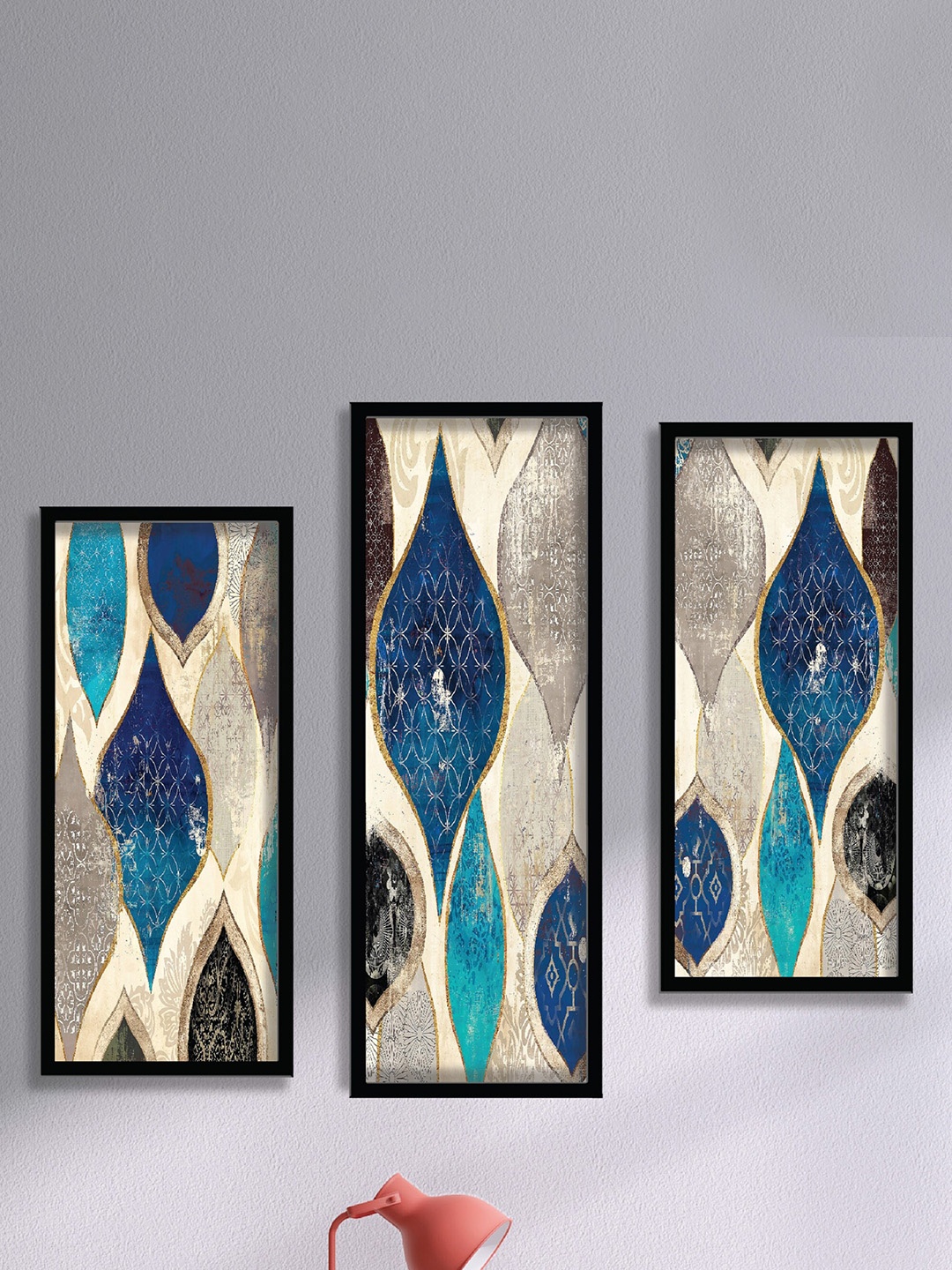 

SAF Beige & Blue 3 Pieces Abstract Painting Wall Art