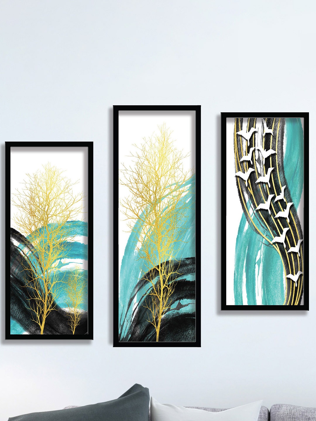 

SAF White & Blue 3 Pieces Tree Painting Wall Art