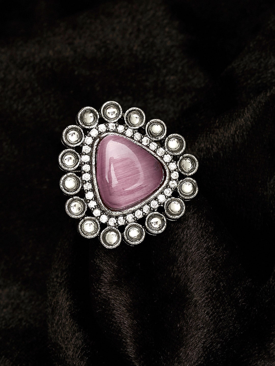 

ATIBELLE German Silver-Plated AD-Studded Ring