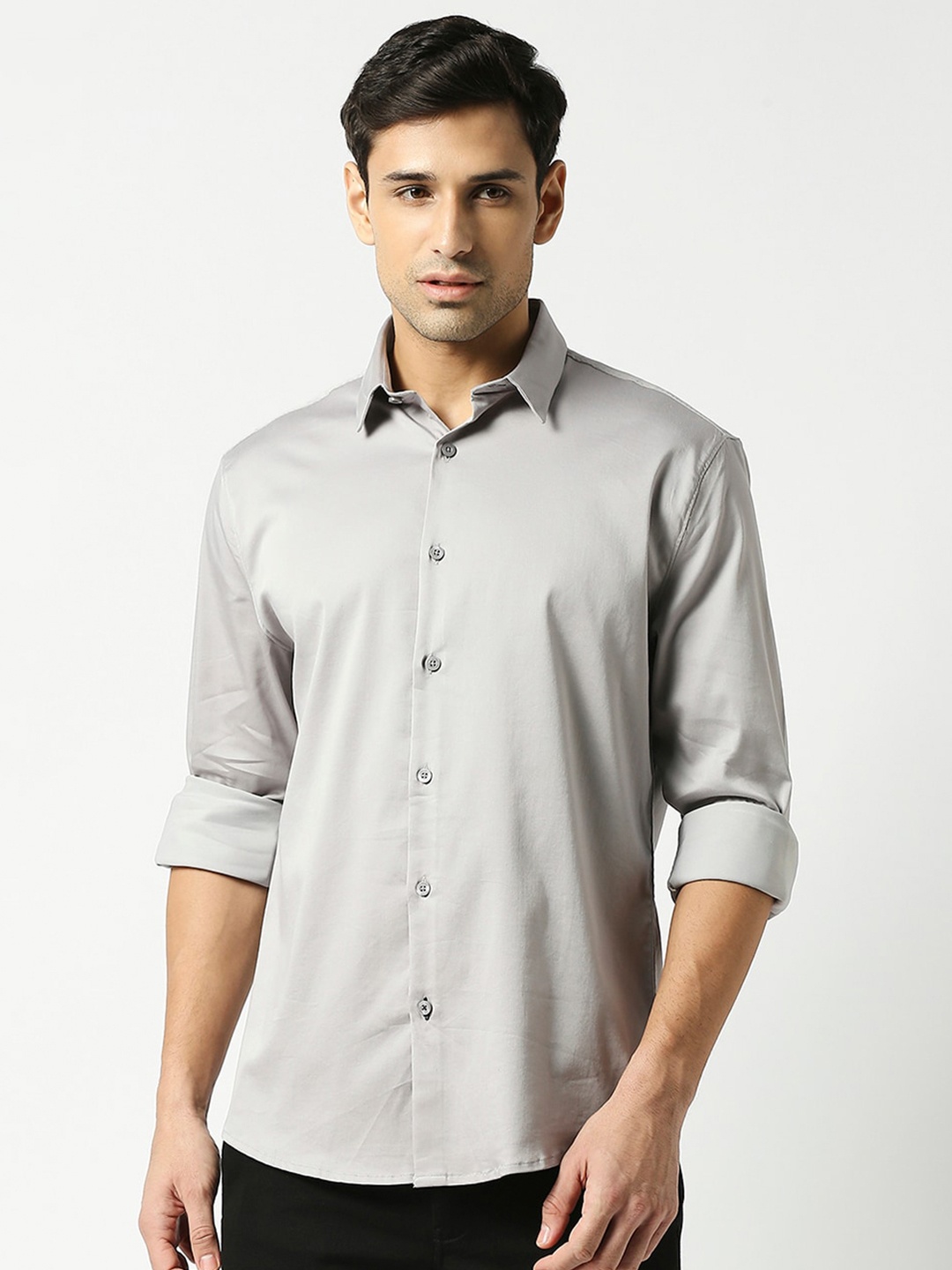 

DRAGON HILL Slim Fit Spread Collar Casual Shirt, Grey