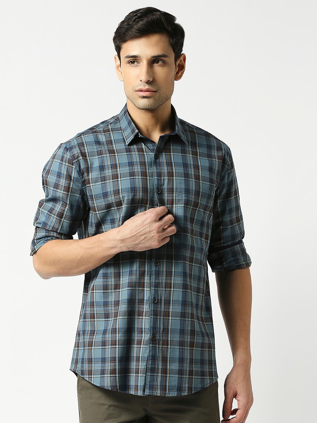 

DRAGON HILL Slim Fit Tartan Checked Casual Cotton Shirt, Blue