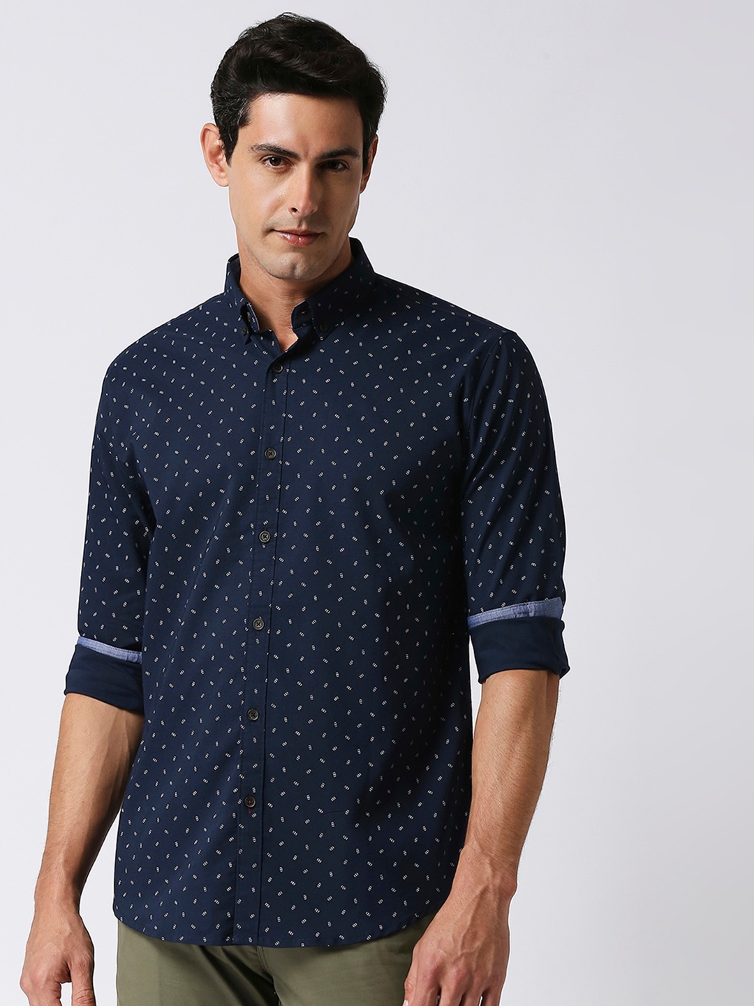 

DRAGON HILL Coversational Printed Slim Fit Casual Shirt, Navy blue