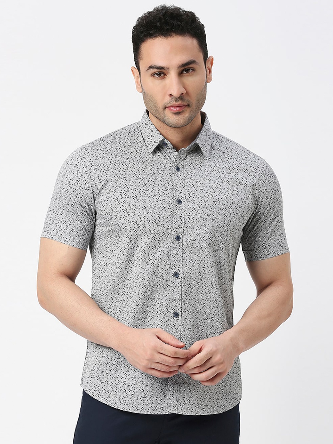 

DRAGON HILL Slim Fit Micro & Disty Printed Cotton Casual Shirt, Grey