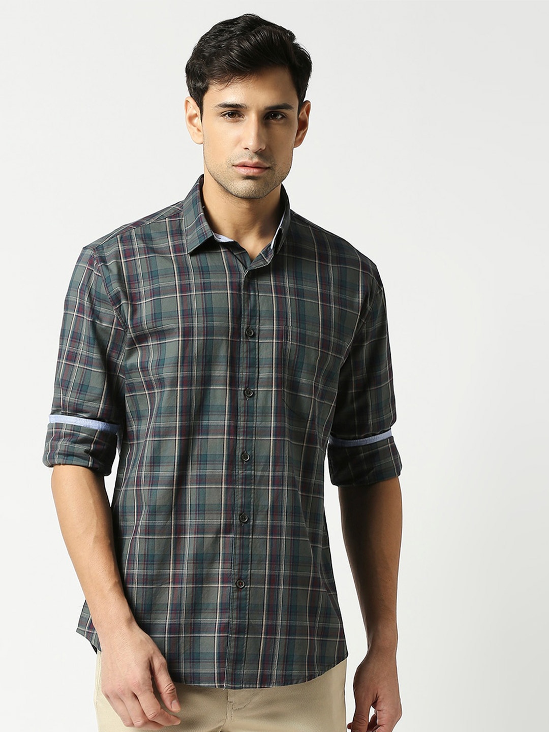 

DRAGON HILL Slim Fit Tartan Checked Twill Cotton Casual Shirt, Green