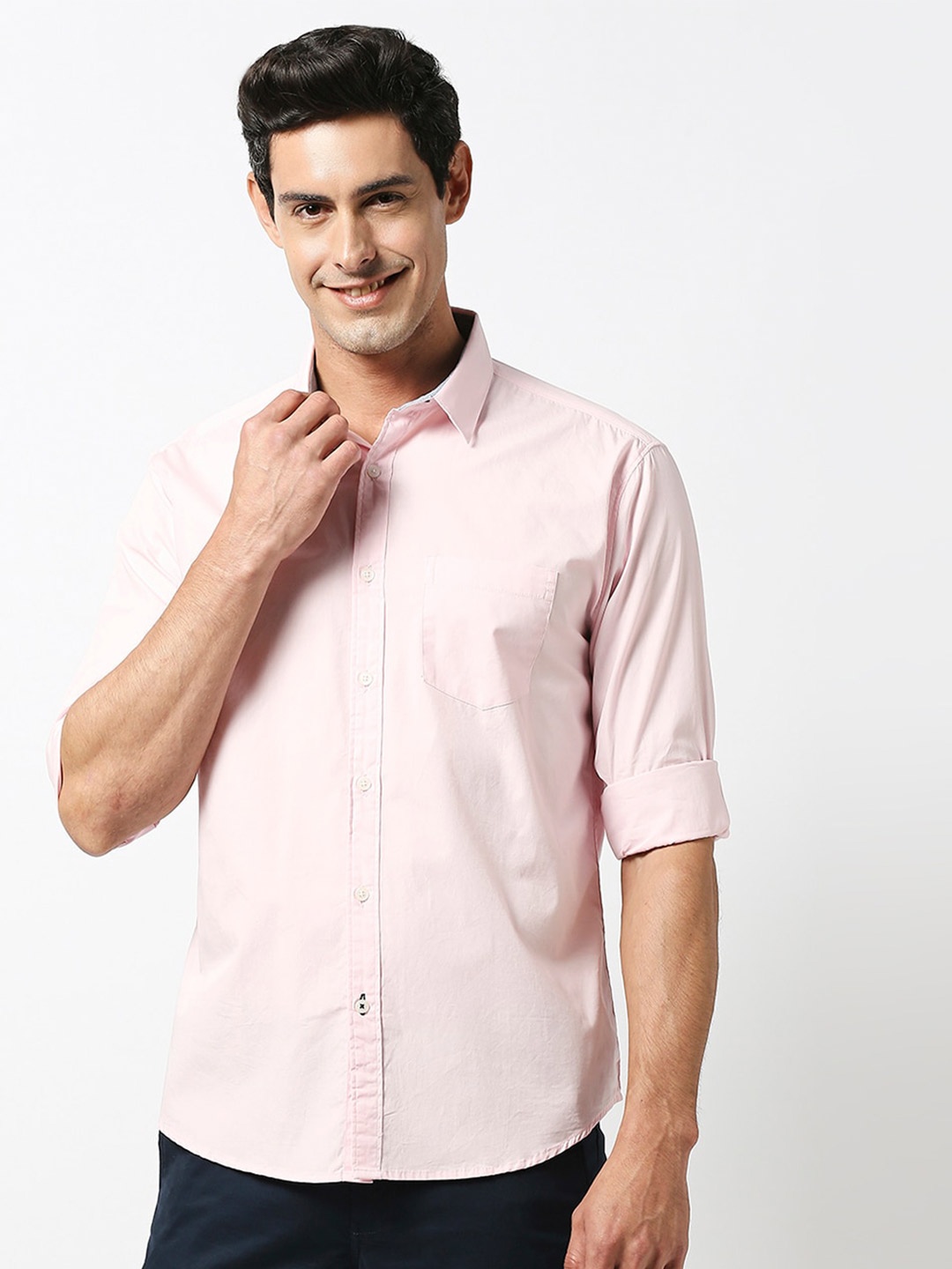 

DRAGON HILL Slim Fit Spread Collar Cotton Casual Shirt, Pink