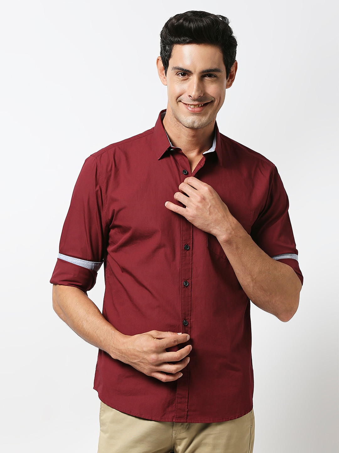 

DRAGON HILL Slim Fit Spread Collar Casual Shirt, Maroon