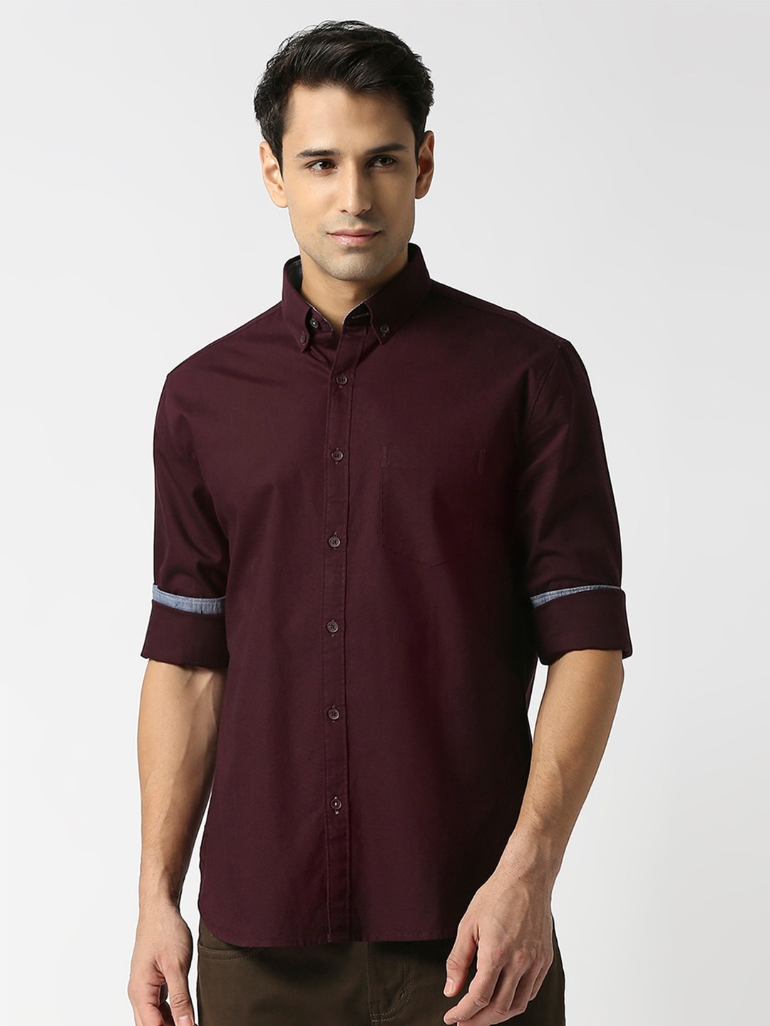 

DRAGON HILL Button-Down Collar Slim Fit Oxford Cotton Casual Shirt, Maroon