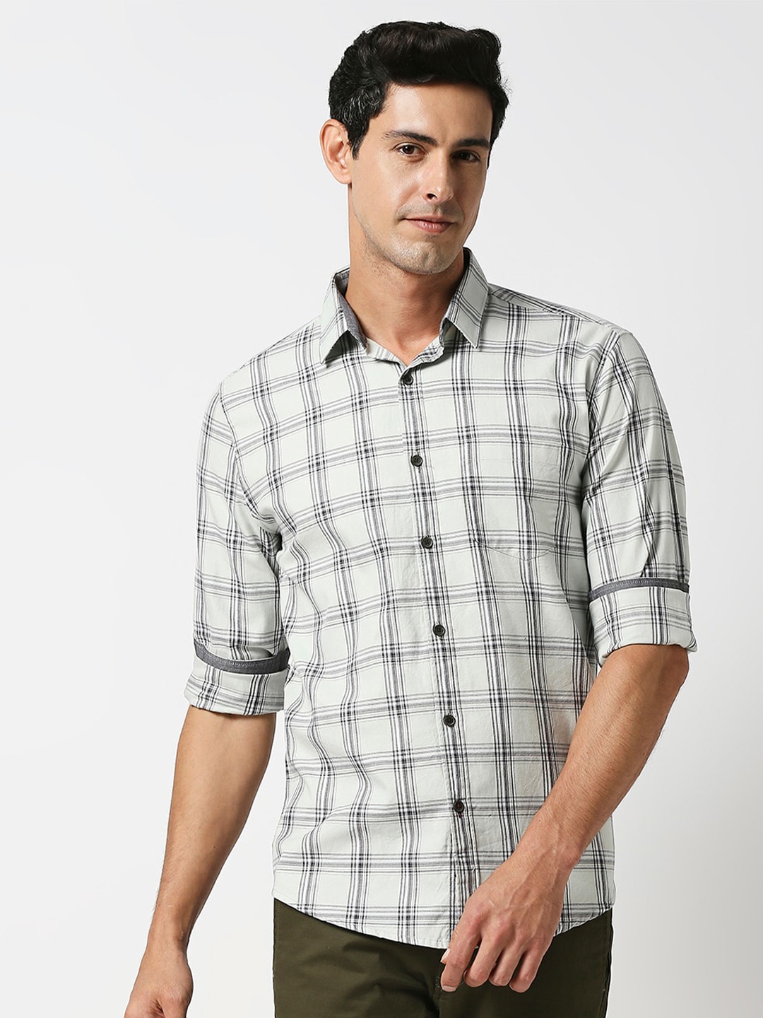 

DRAGON HILL Slim Fit Tartan Checked Twill Cotton Casual Shirt, Green