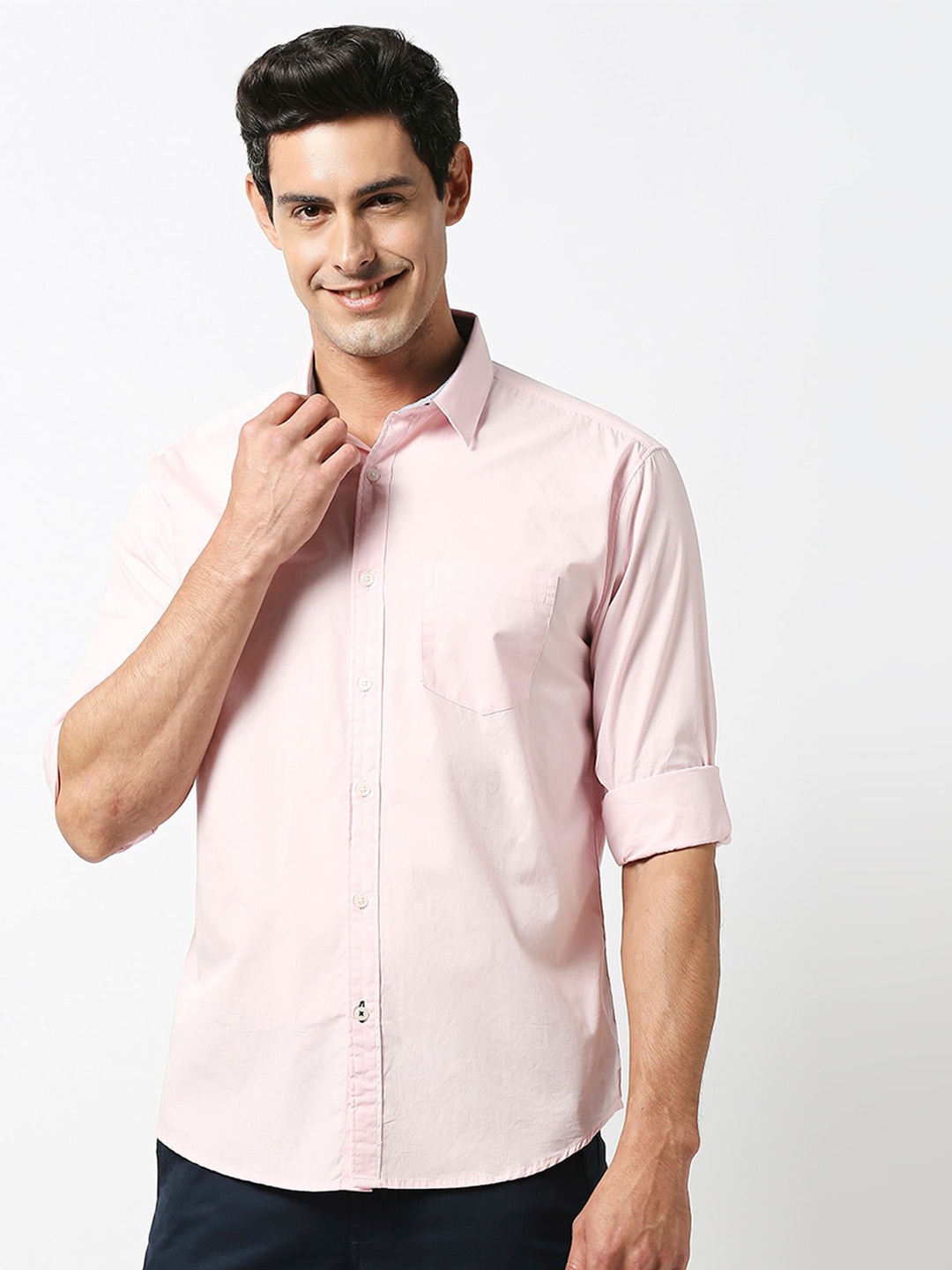 

DRAGON HILL Slim Fit Spread Collar Casual Shirt, Pink