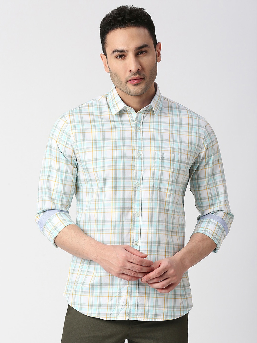 

DRAGON HILL Slim Fit Tartan Checked Twill Cotton Casual Shirt, Blue