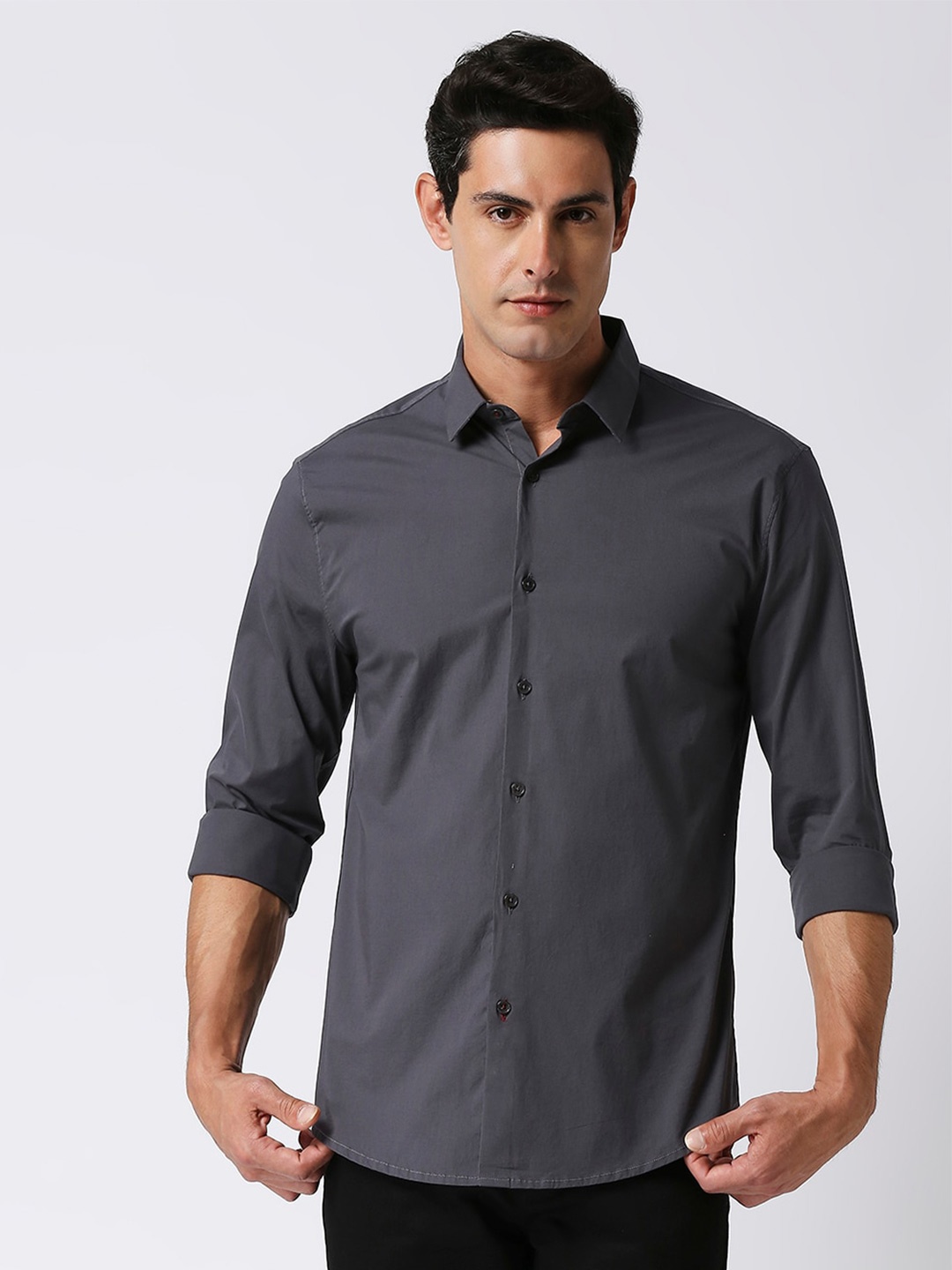 

DRAGON HILL Slim Fit Spread Collar Casual Shirt, Grey