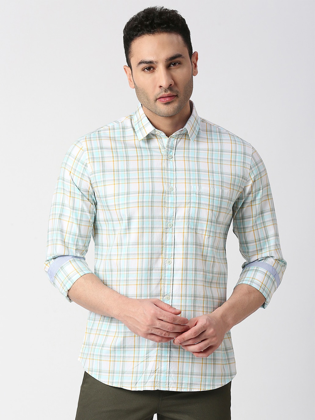 

DRAGON HILL Slim Fit Tartan Checked Twill Cotton Casual Shirt, Blue