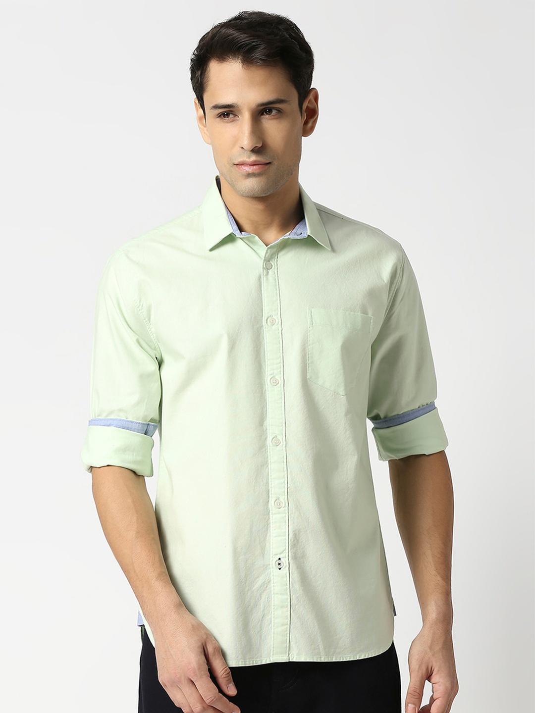 

DRAGON HILL Spread Collar Oxford Cotton Slim Fit Casual Shirt, Green