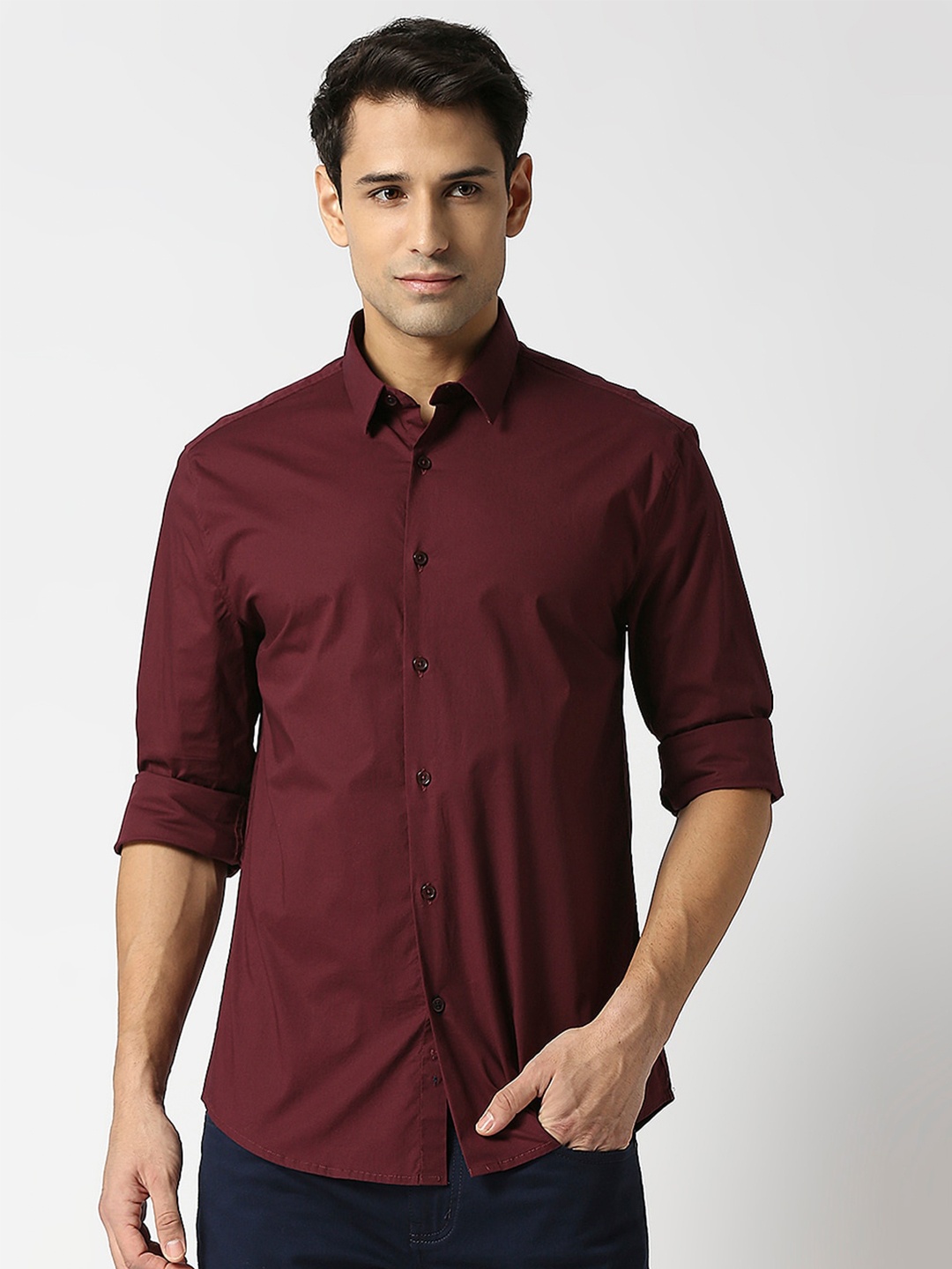 

DRAGON HILL Slim Fit Cotton Casual Shirt, Maroon