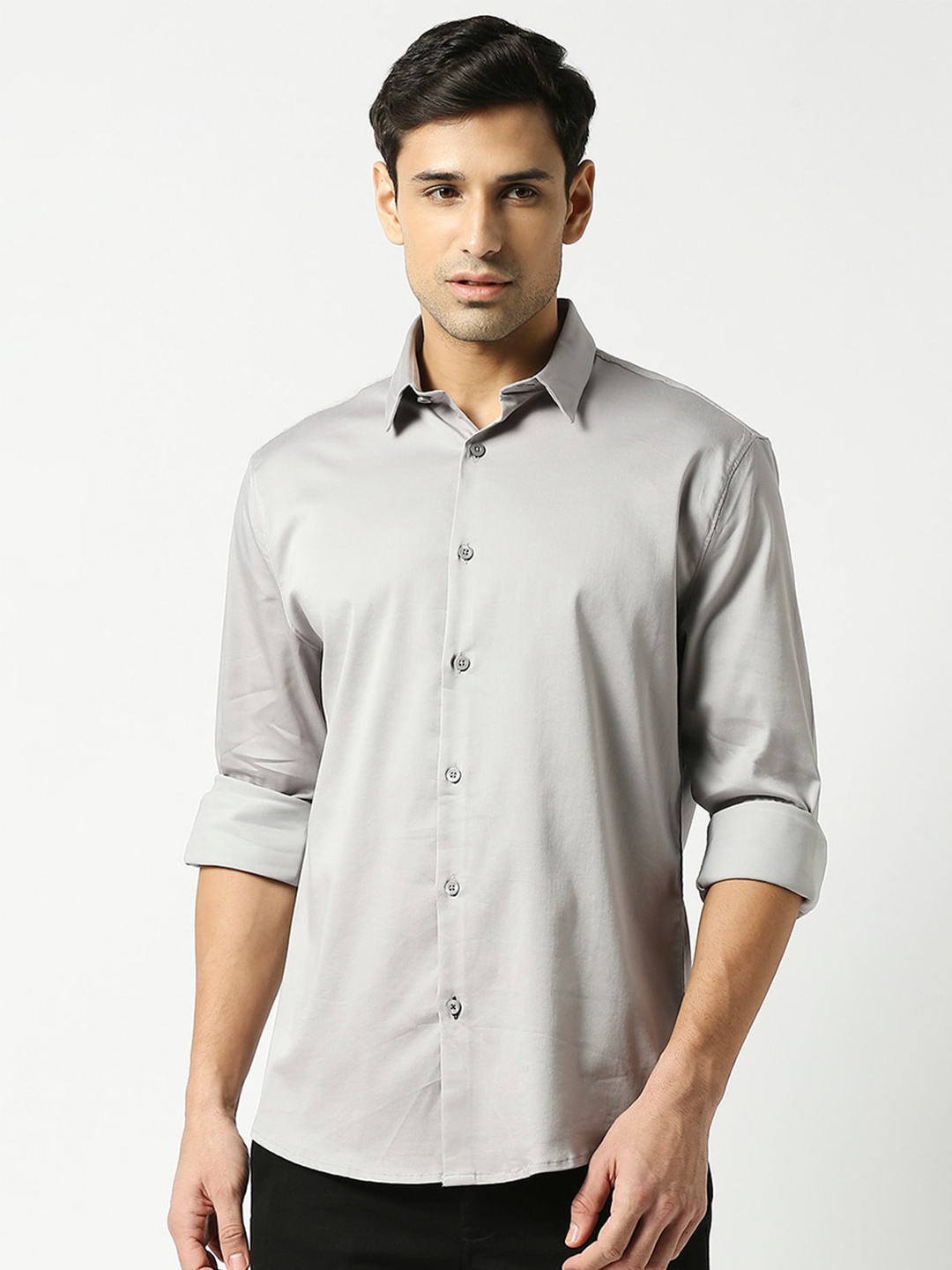 

DRAGON HILL Slim Fit Satin Casual Shirt, Grey