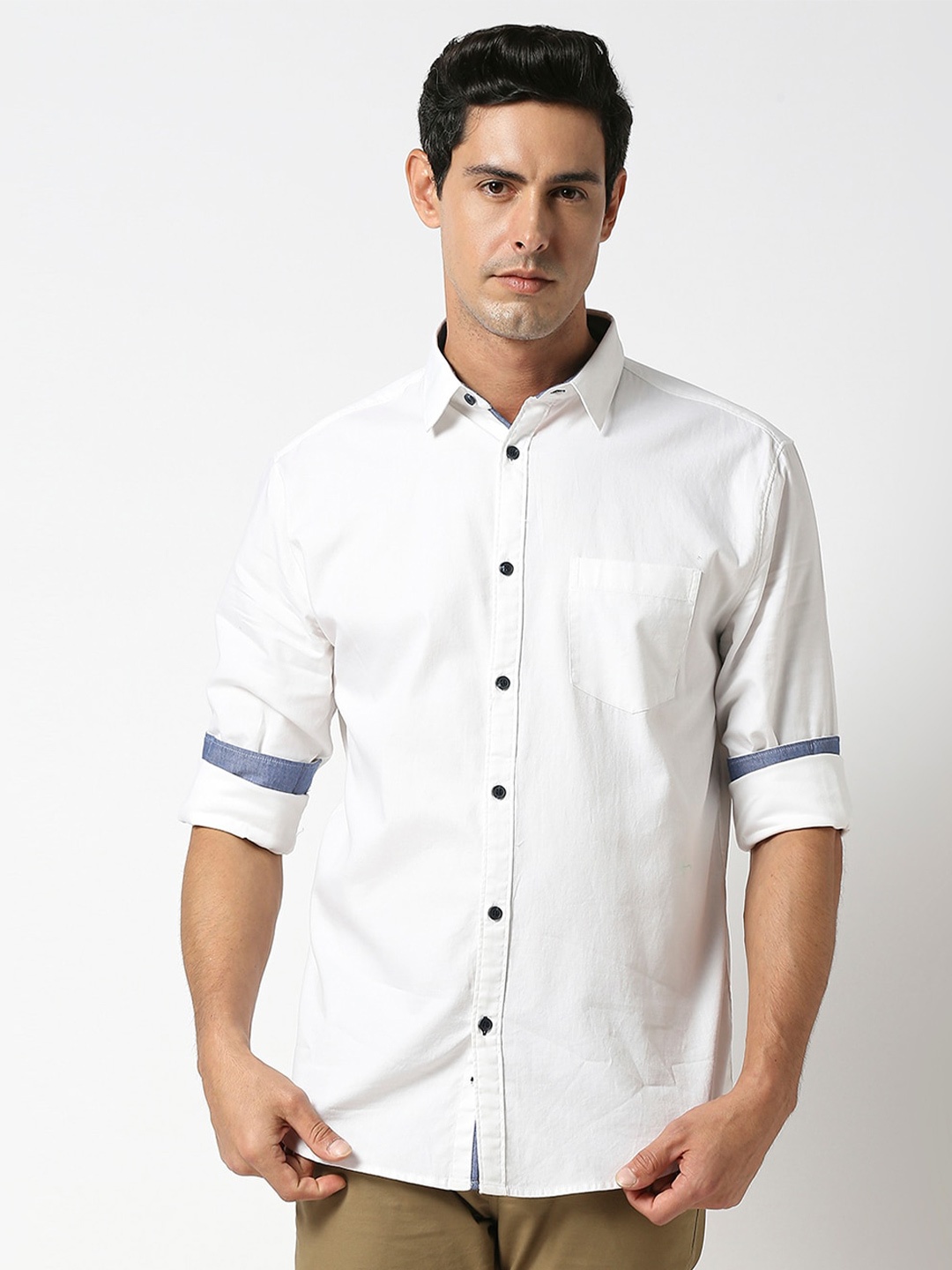 

DRAGON HILL Slim Fit Spread Collar Cotton Casual Shirt, White