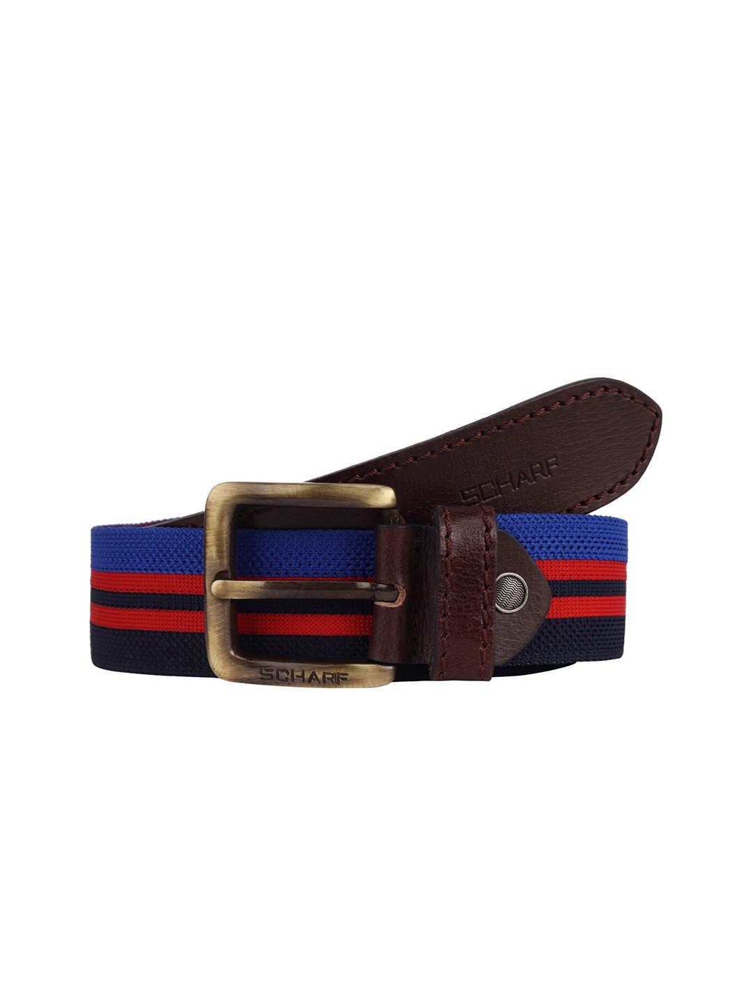 

SCHARF Men Striped Leather Wide Belt, Blue