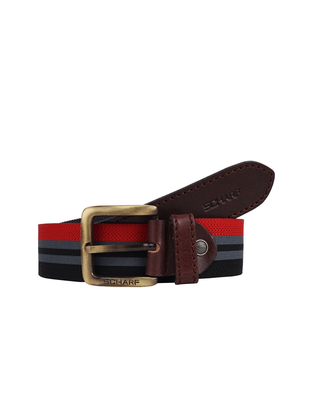 

SCHARF Men Striped Leather Wide Belt, Red