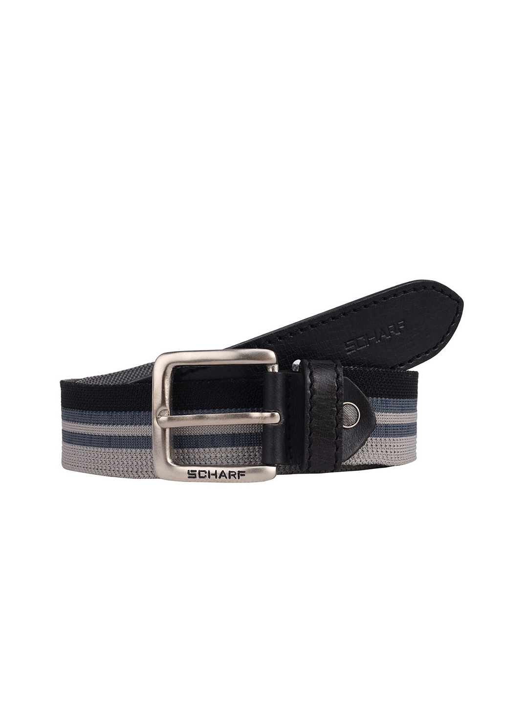 

SCHARF Men Striped Leather Wide Belt, Grey