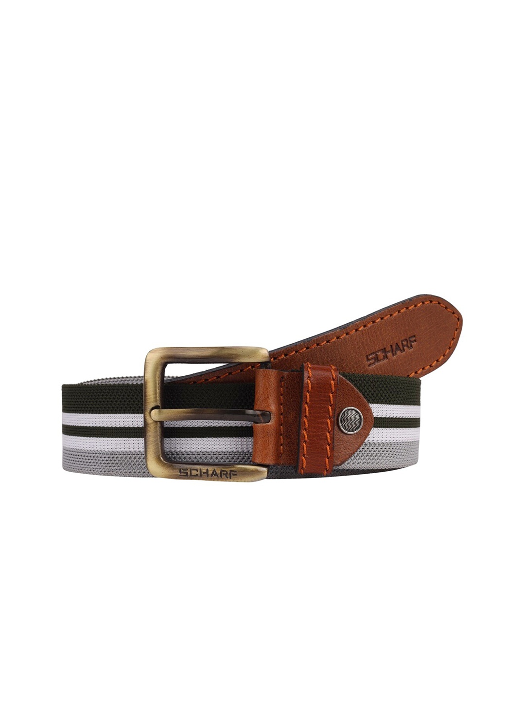 

SCHARF Men Striped Leather Wide Belt, Grey