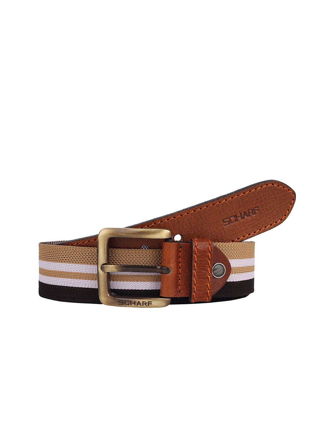 

SCHARF Men Striped Leather Wide Belt, Brown