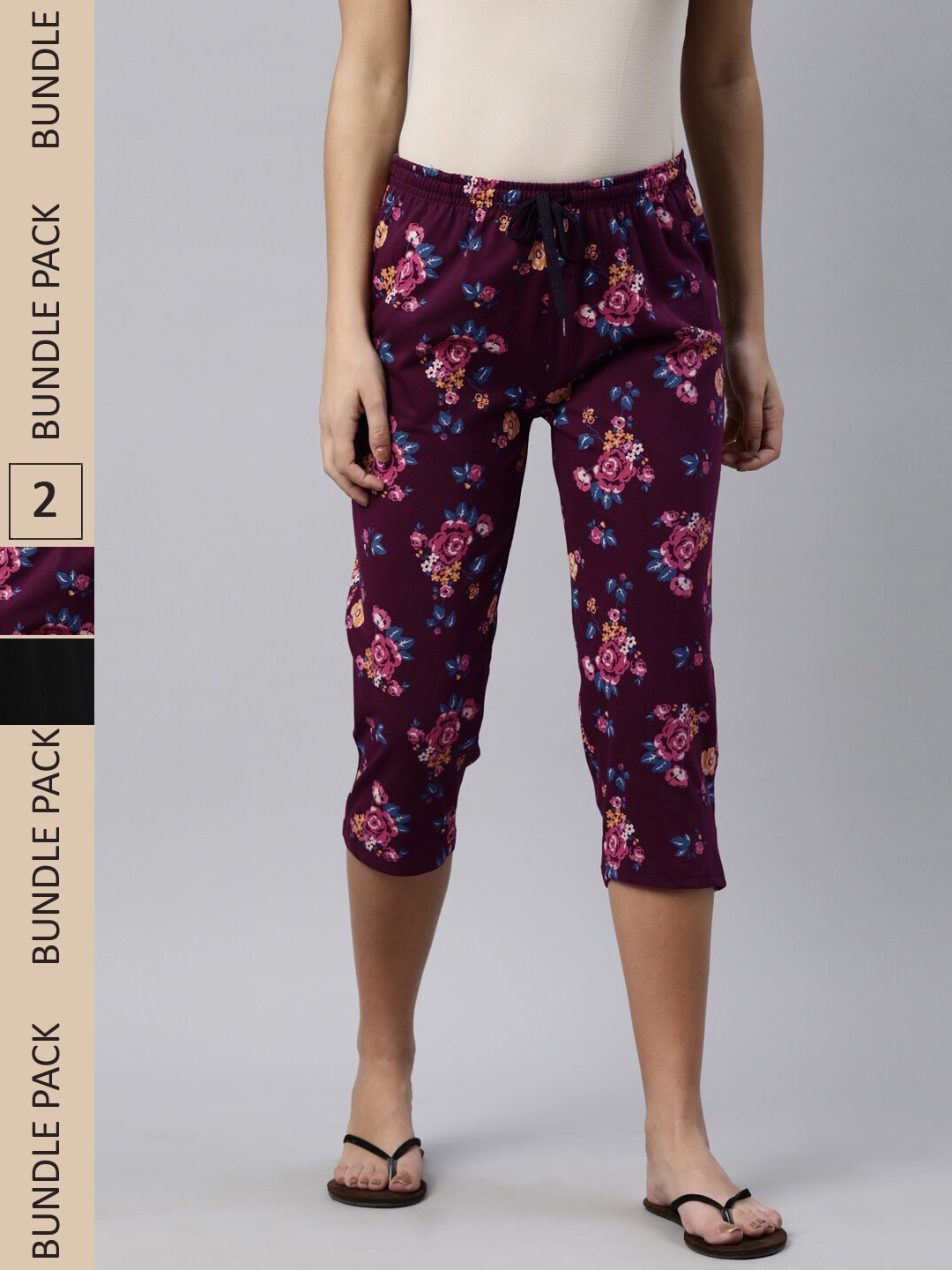 

Kryptic Women Pack Of 2 Printed Pure Cotton Capris, Purple
