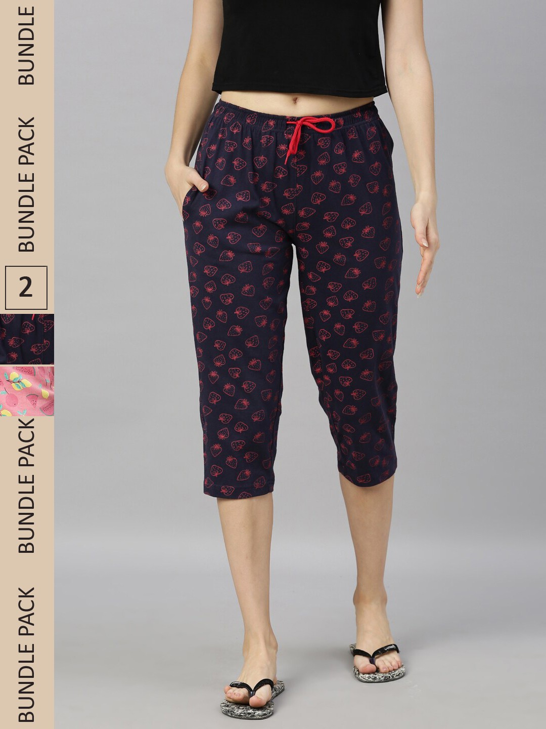 

Kryptic Women Pack Of 2 Printed Pure Cotton Capris, Navy blue