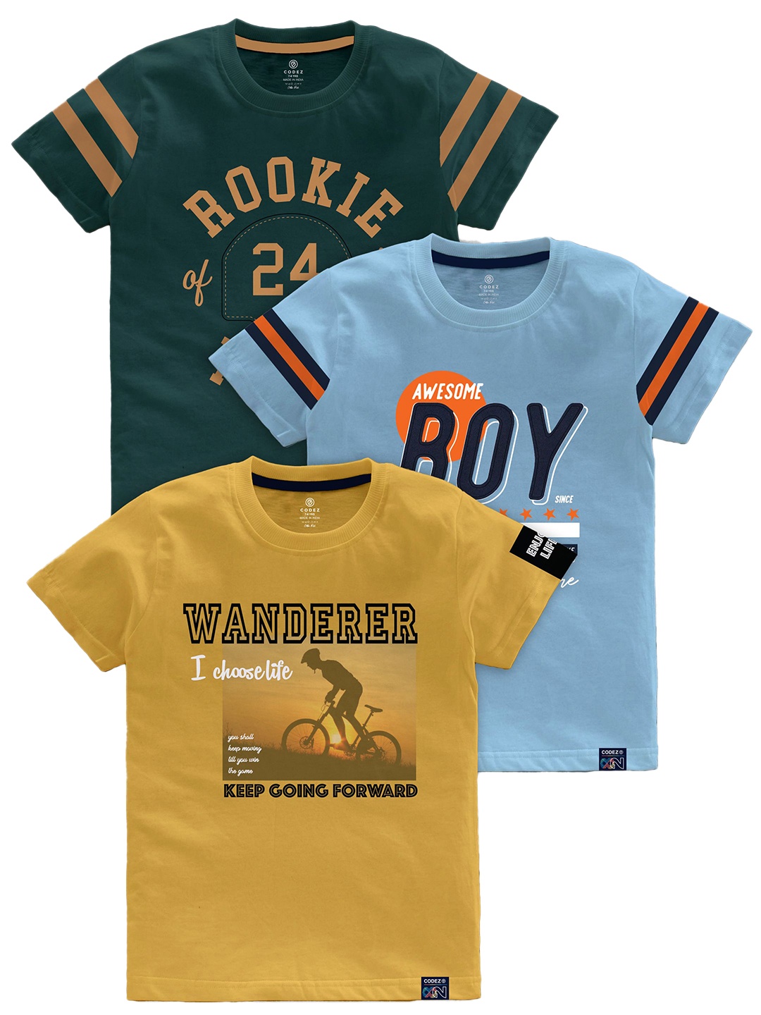 

CODEZ Boys Pack Of 3 Printed Cotton T-shirts, Yellow