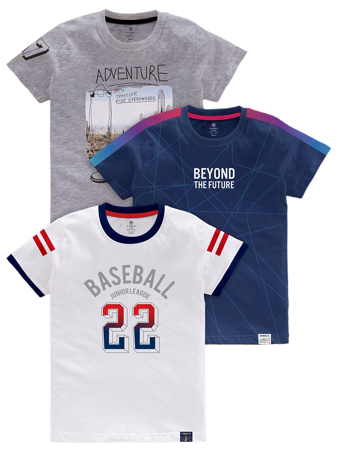 

CODEZ Boys Pack Of 3 Printed Cotton T-shirts, White