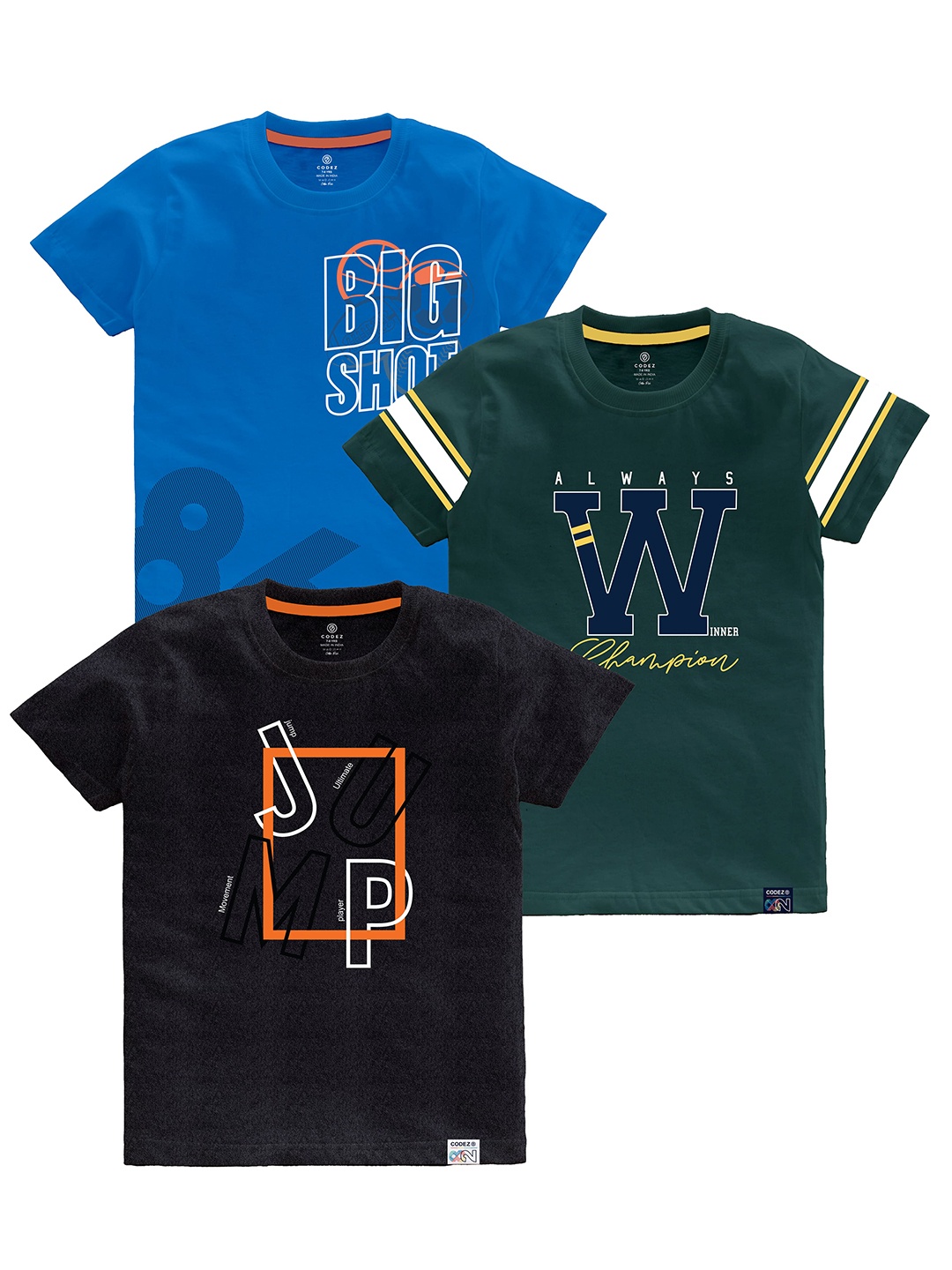 

CODEZ Boys Multicoloured Typography Printed Applique T-shirt, Multi
