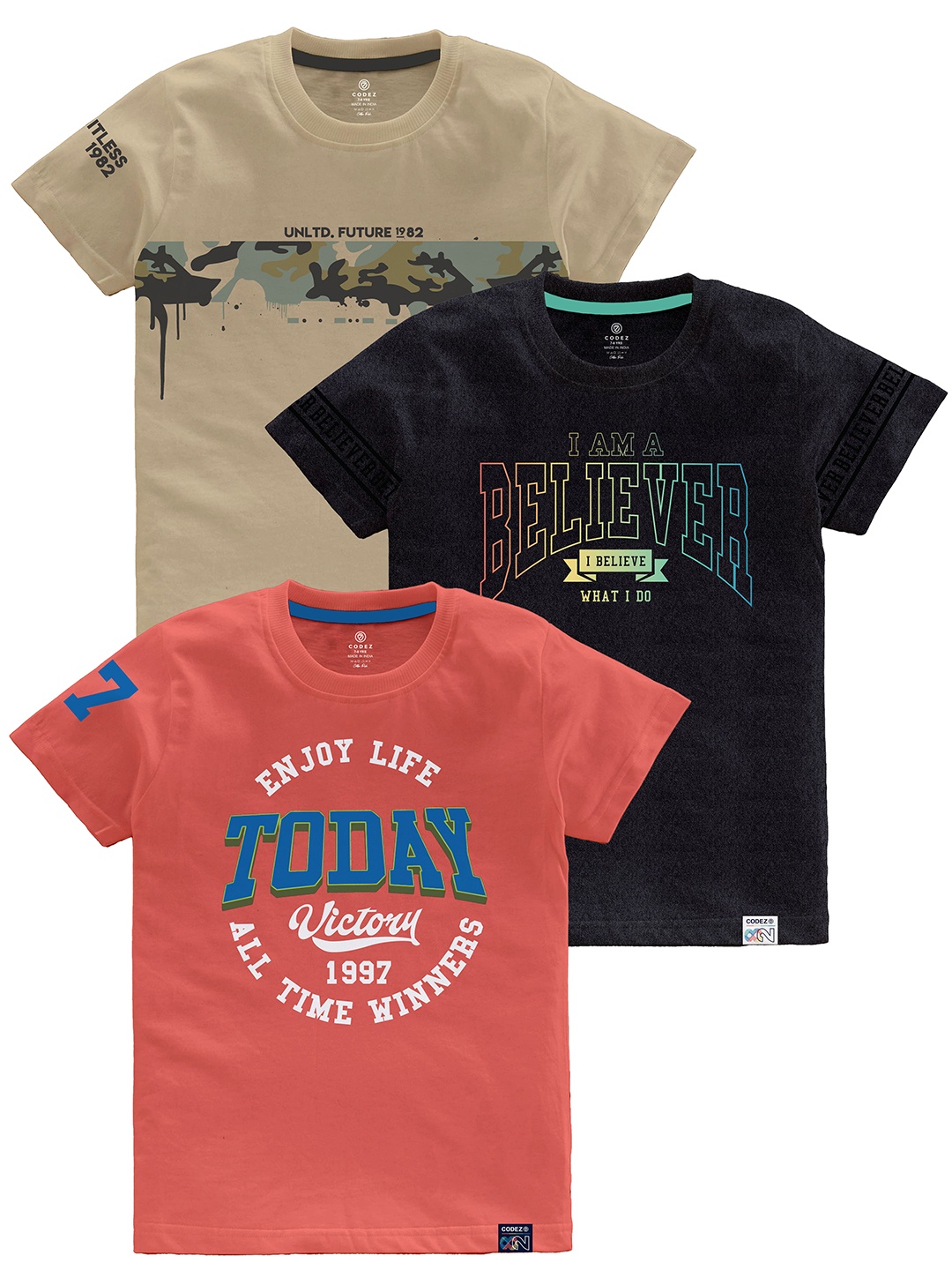 

CODEZ Boys Multicoloured Typography Printed Pockets T-shirt, Multi