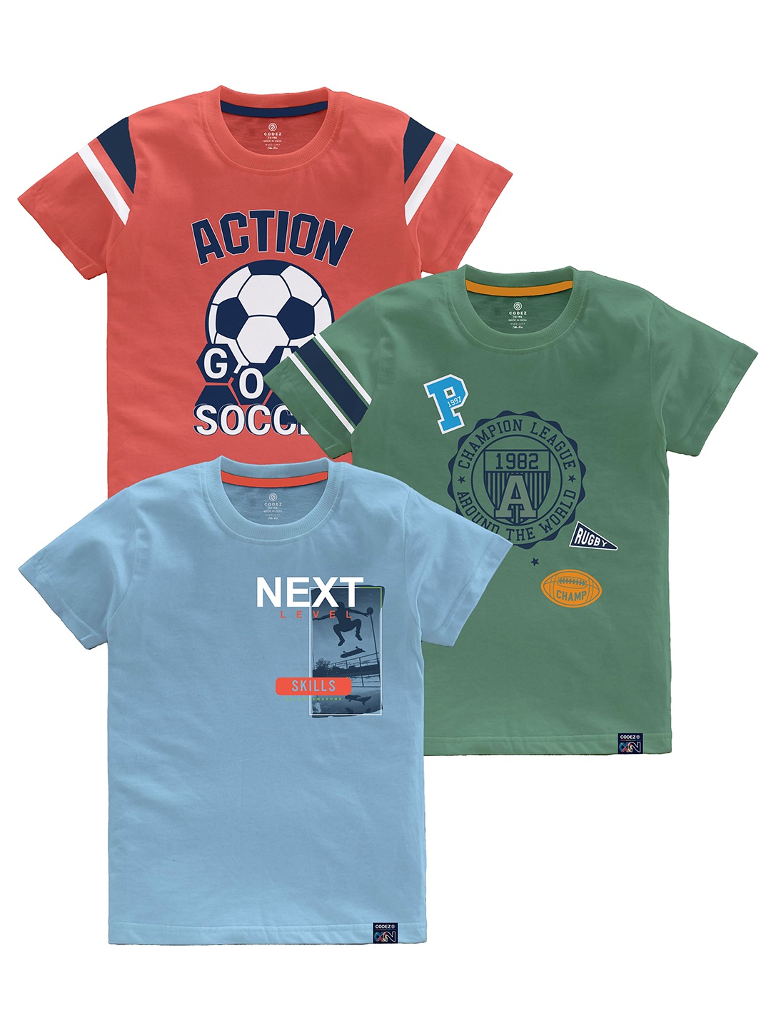 CODEZ Boys Multicoloured Typography Printed Applique T-shirt, Multi