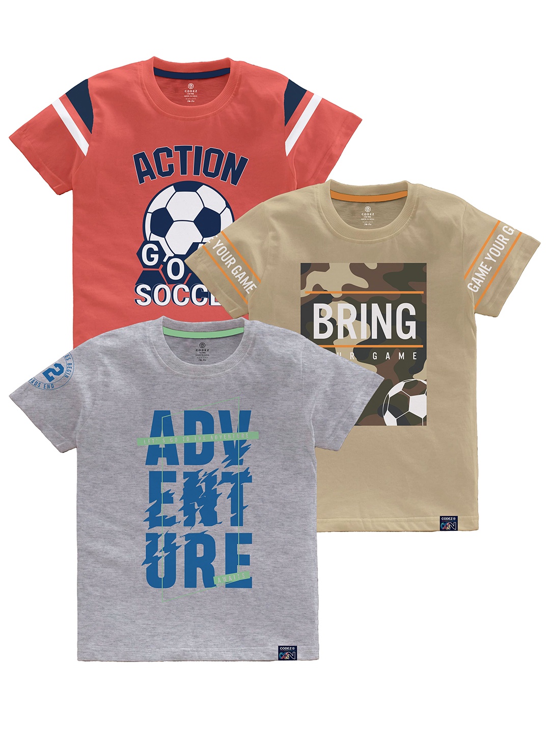CODEZ Boys Multicoloured Typography Printed Applique T-shirt, Multi
