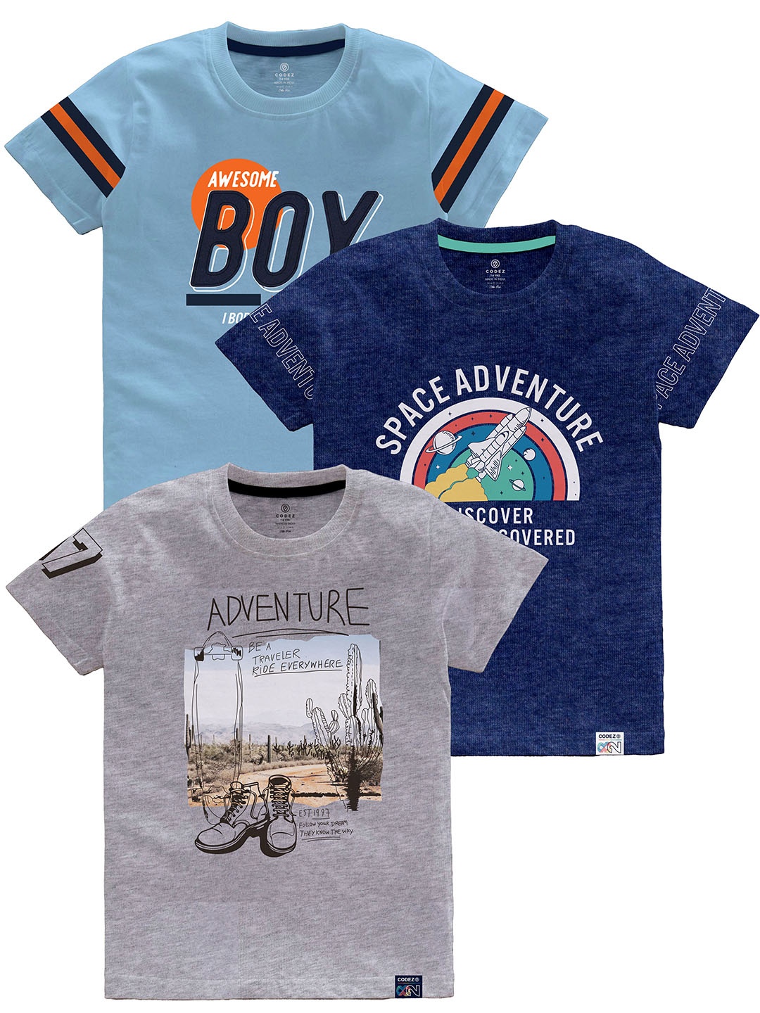 

CODEZ Boys Multicoloured Typography Printed Applique T-shirt, Multi