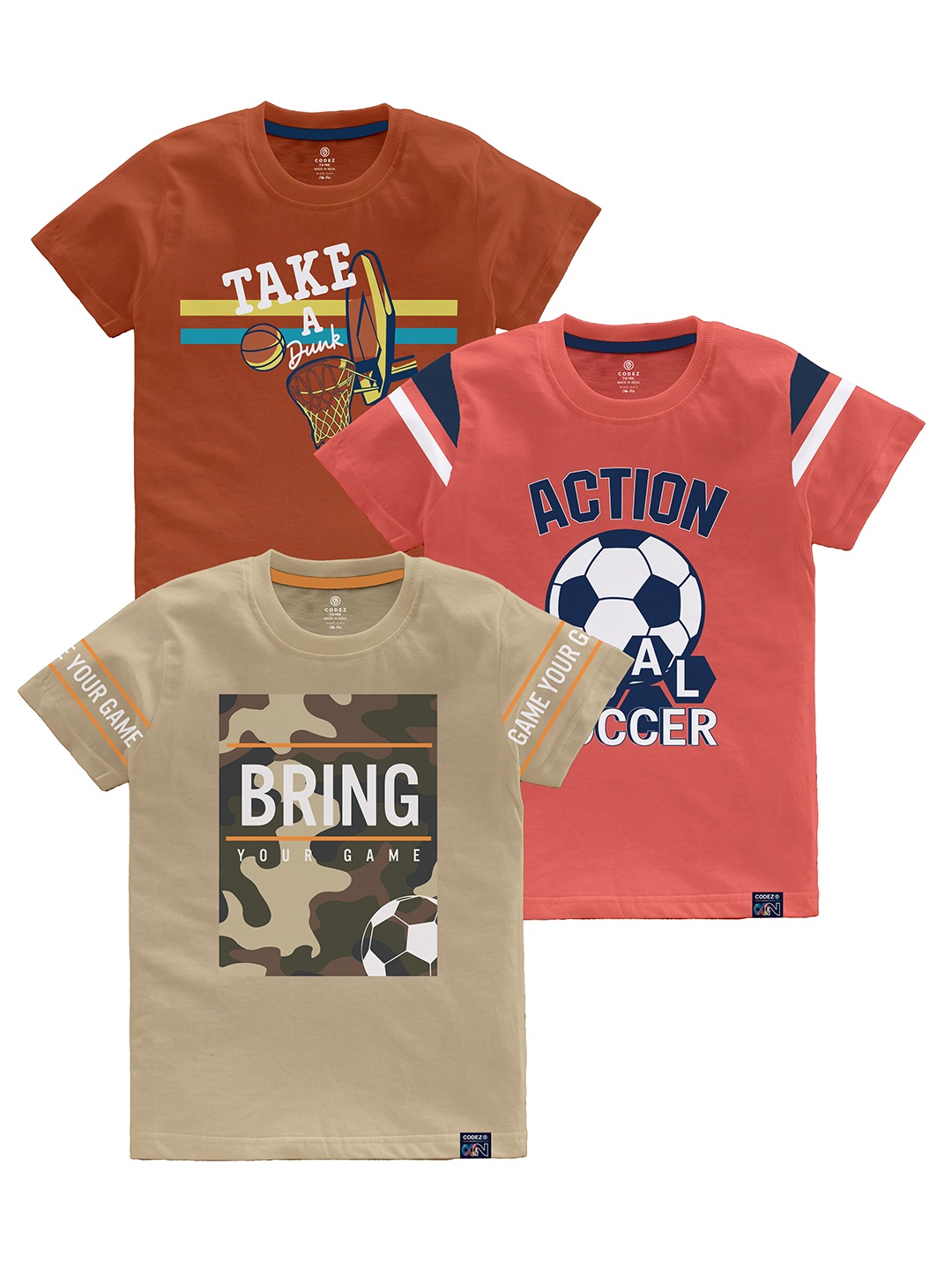 

CODEZ Boys Multicoloured Typography Printed Applique T-shirt, Multi