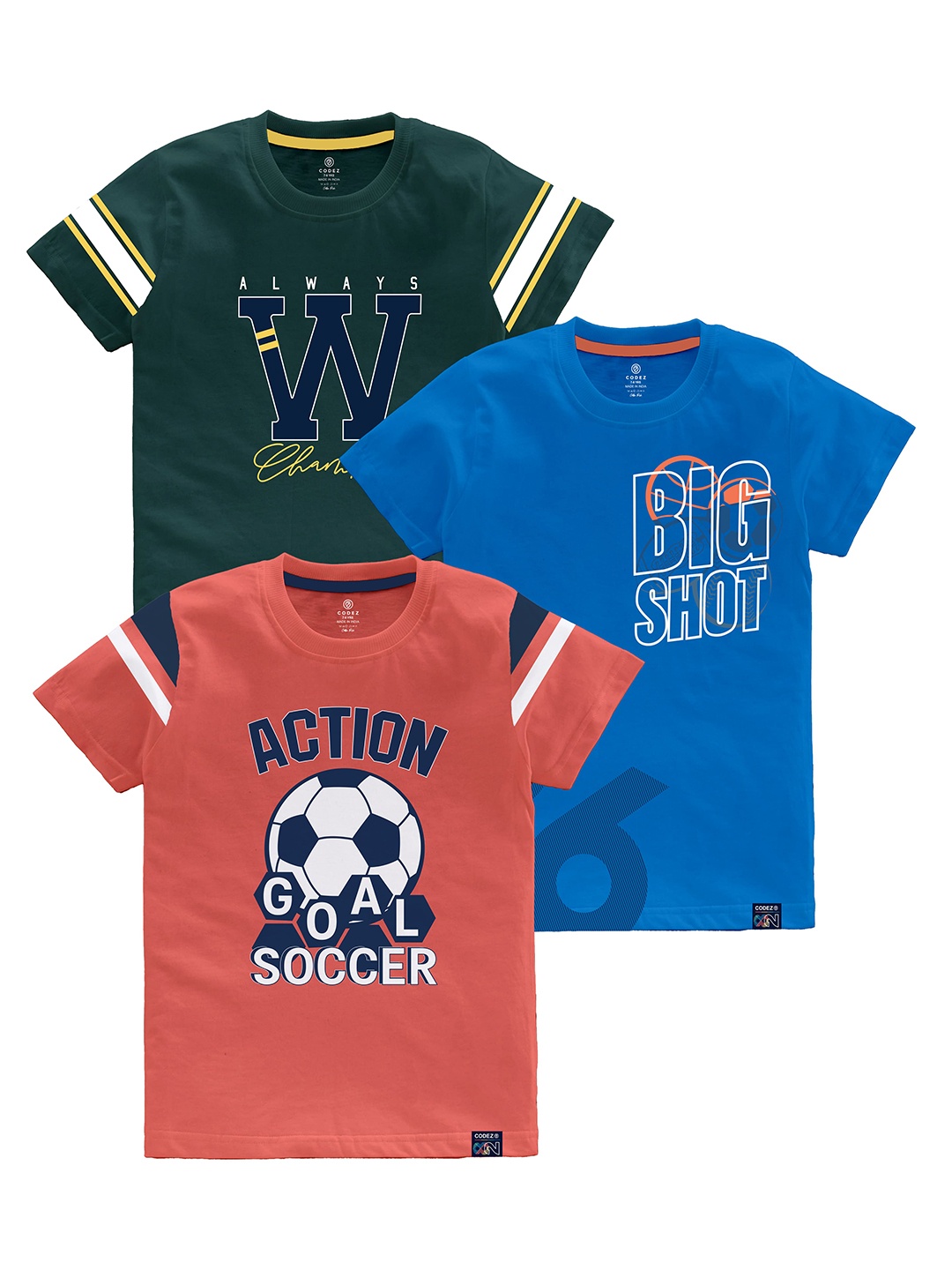 CODEZ Boys Multicoloured Typography Printed Applique T-shirt, Multi