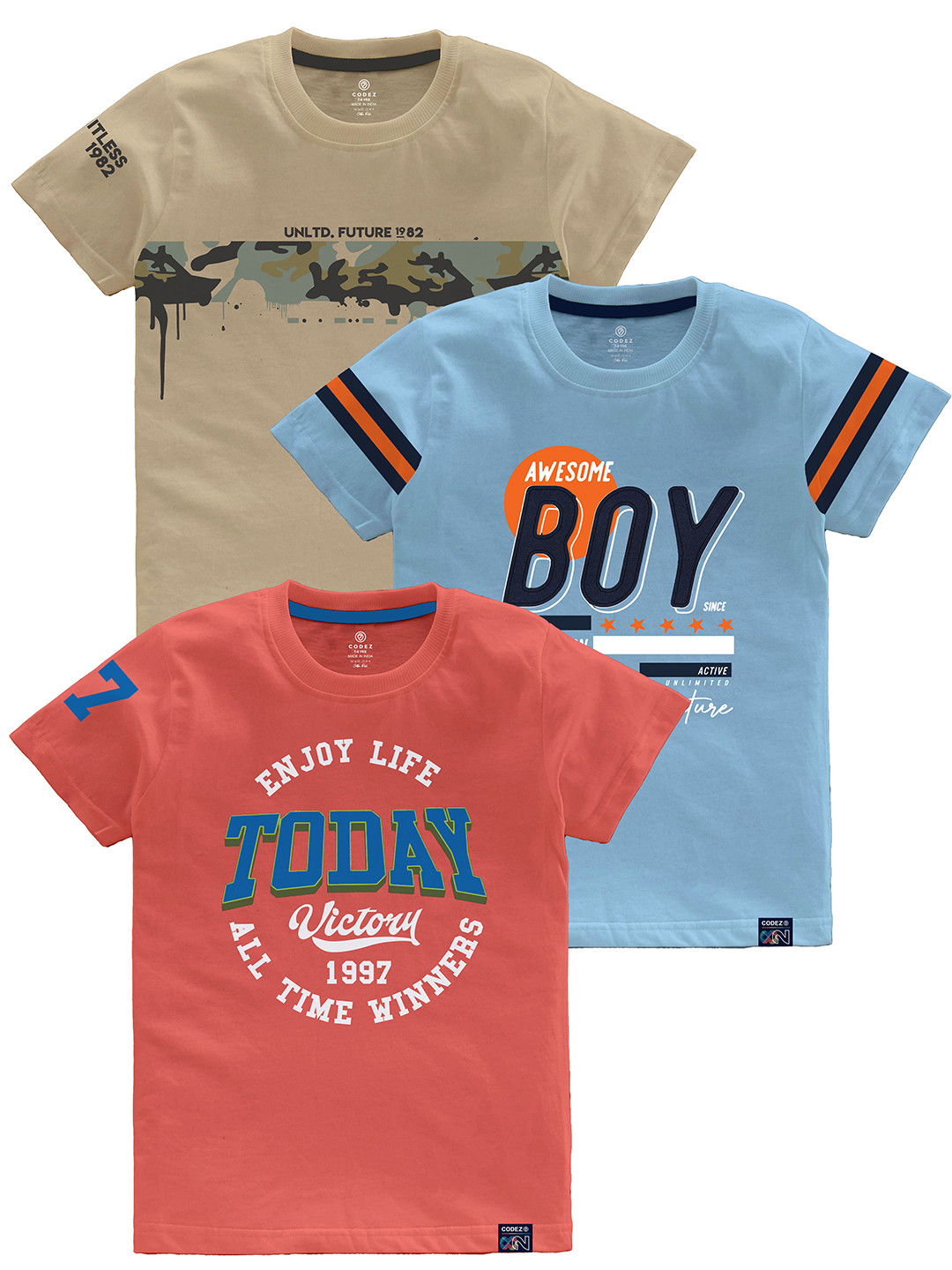 

CODEZ Boys Multicoloured Typography Printed Pockets T-shirt, Multi