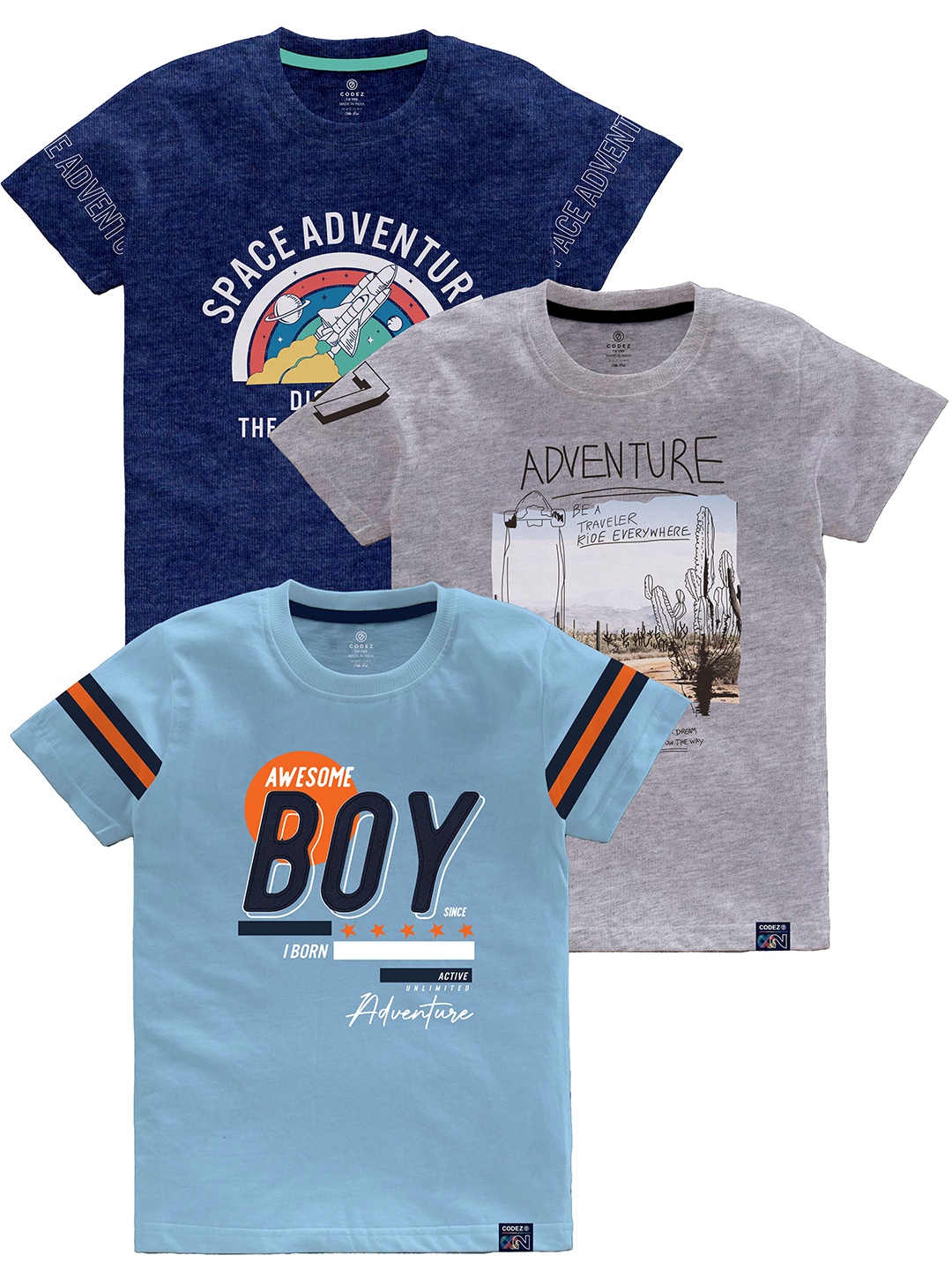 

CODEZ Boys Multicoloured Typography Printed Applique T-shirt, Multi