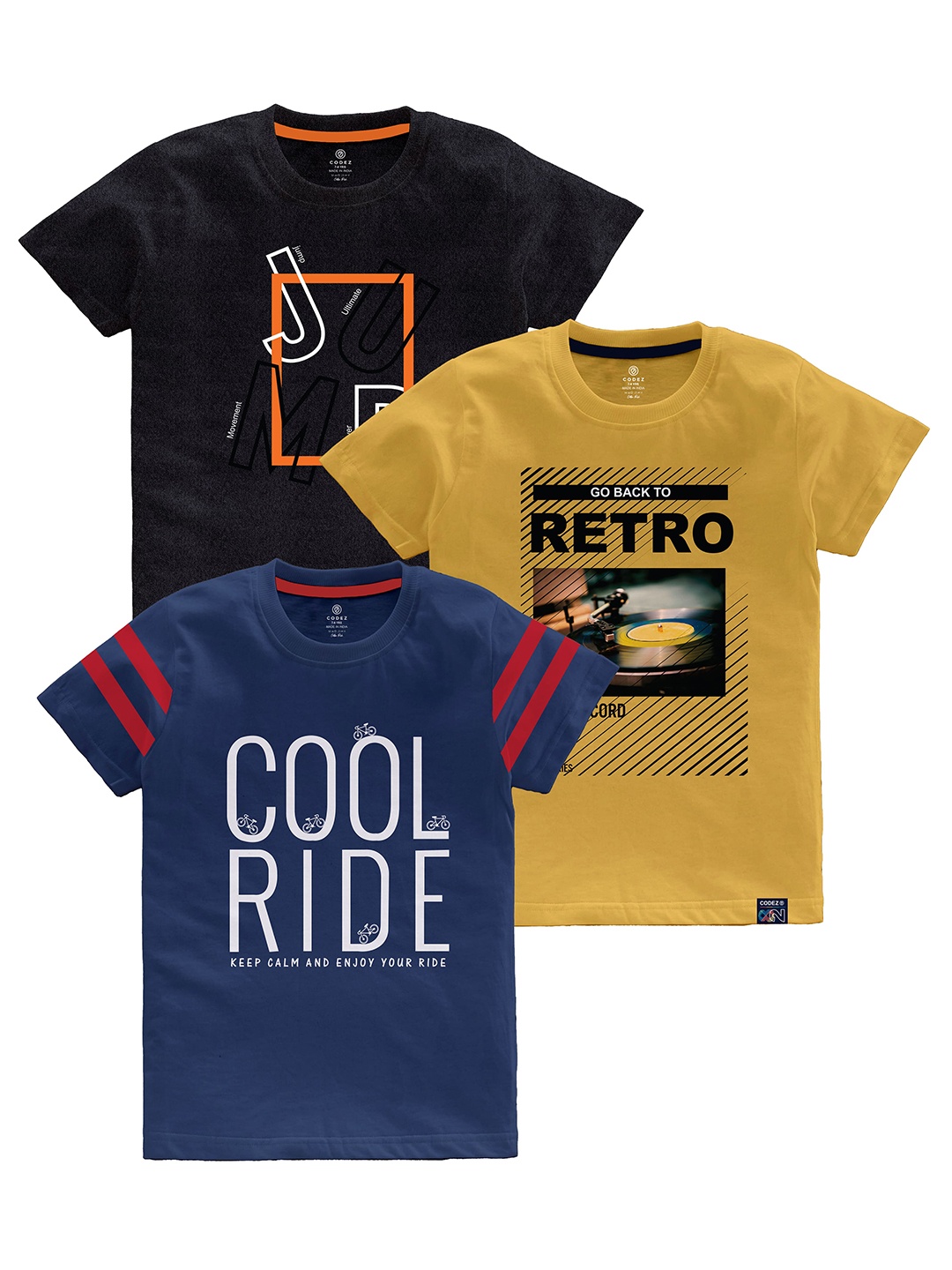 

CODEZ Boys Multicoloured Typography Printed Applique T-shirt, Multi