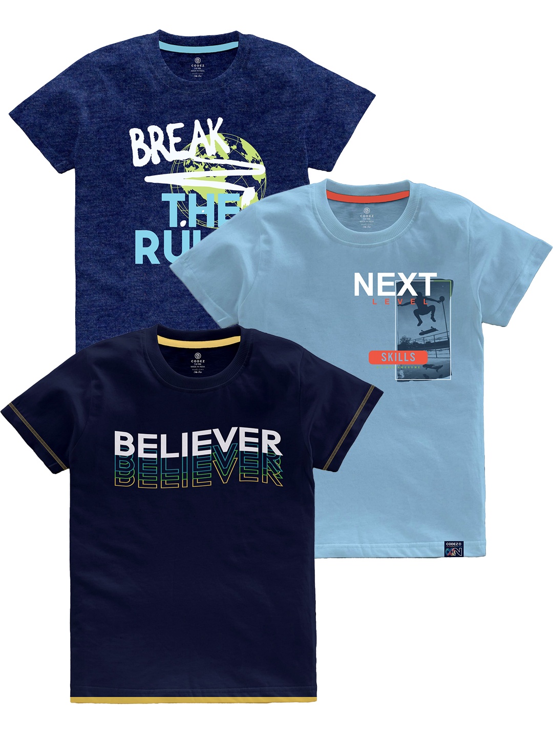

CODEZ Boys Multicoloured Typography Printed Applique T-shirt, Multi