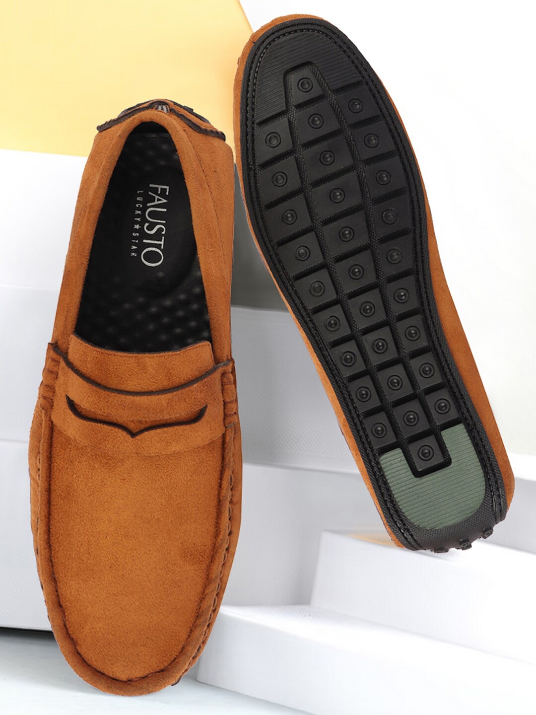 

FAUSTO Men Lightweight Suede Penny Loafers, Tan