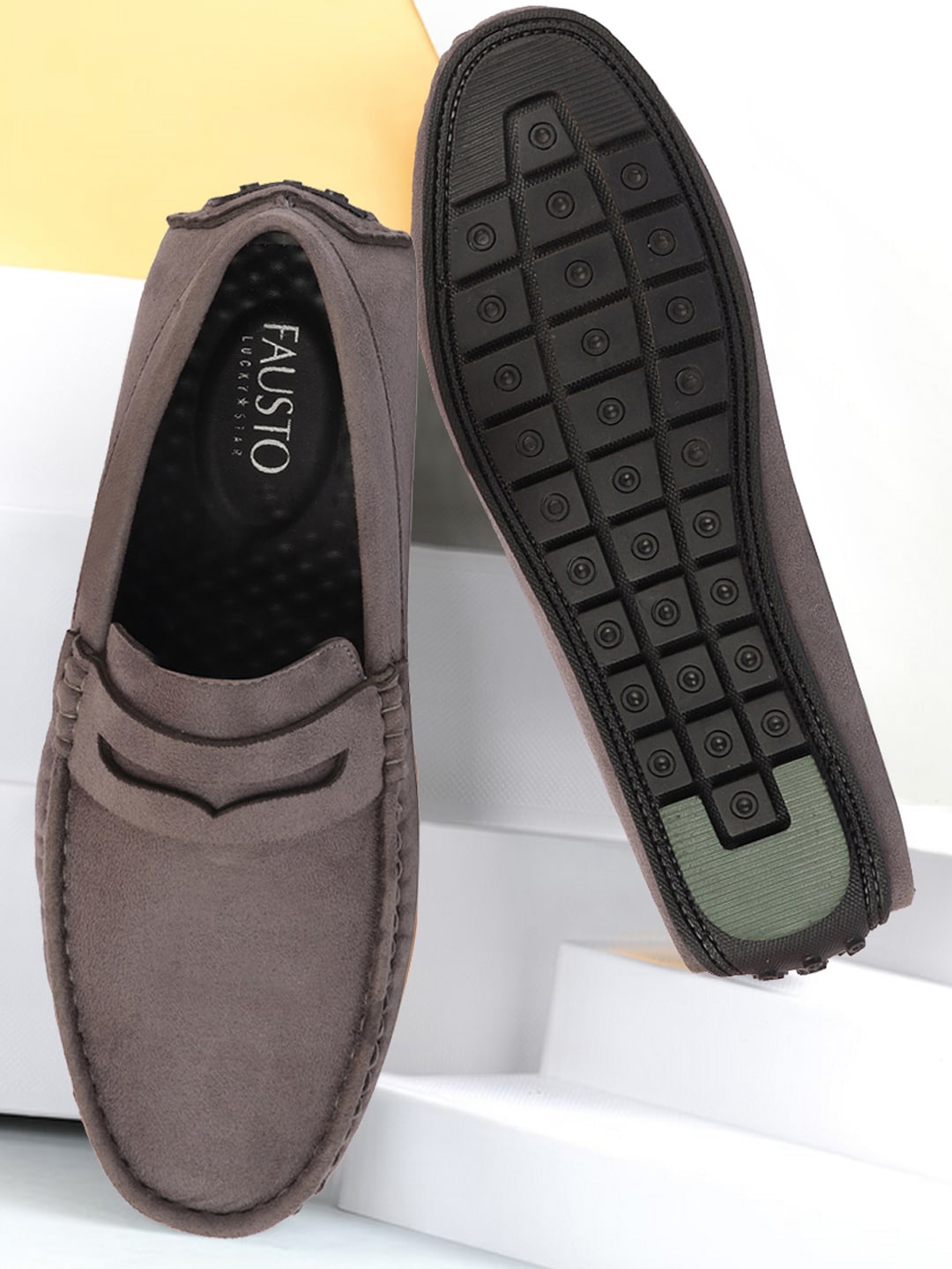 

FAUSTO Men Lightweight Suede Penny Loafers, Grey
