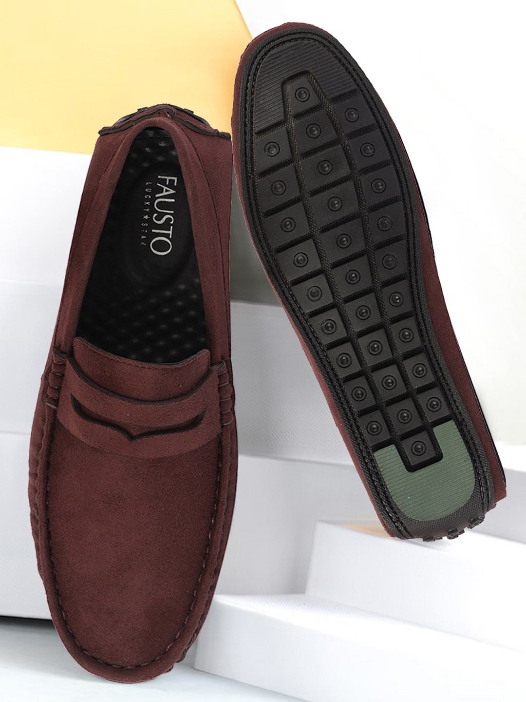 

FAUSTO Men Lightweight Suede Penny Loafers, Brown